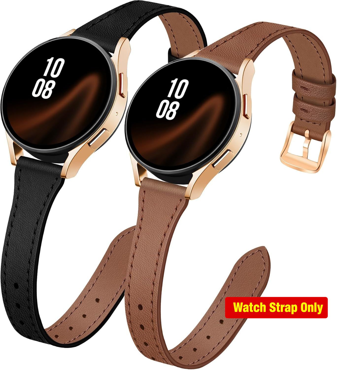 Slim Leather Bands 2 Pack for Samsung Galaxy Watch 40mm 44mm – Soft Thin Straps
