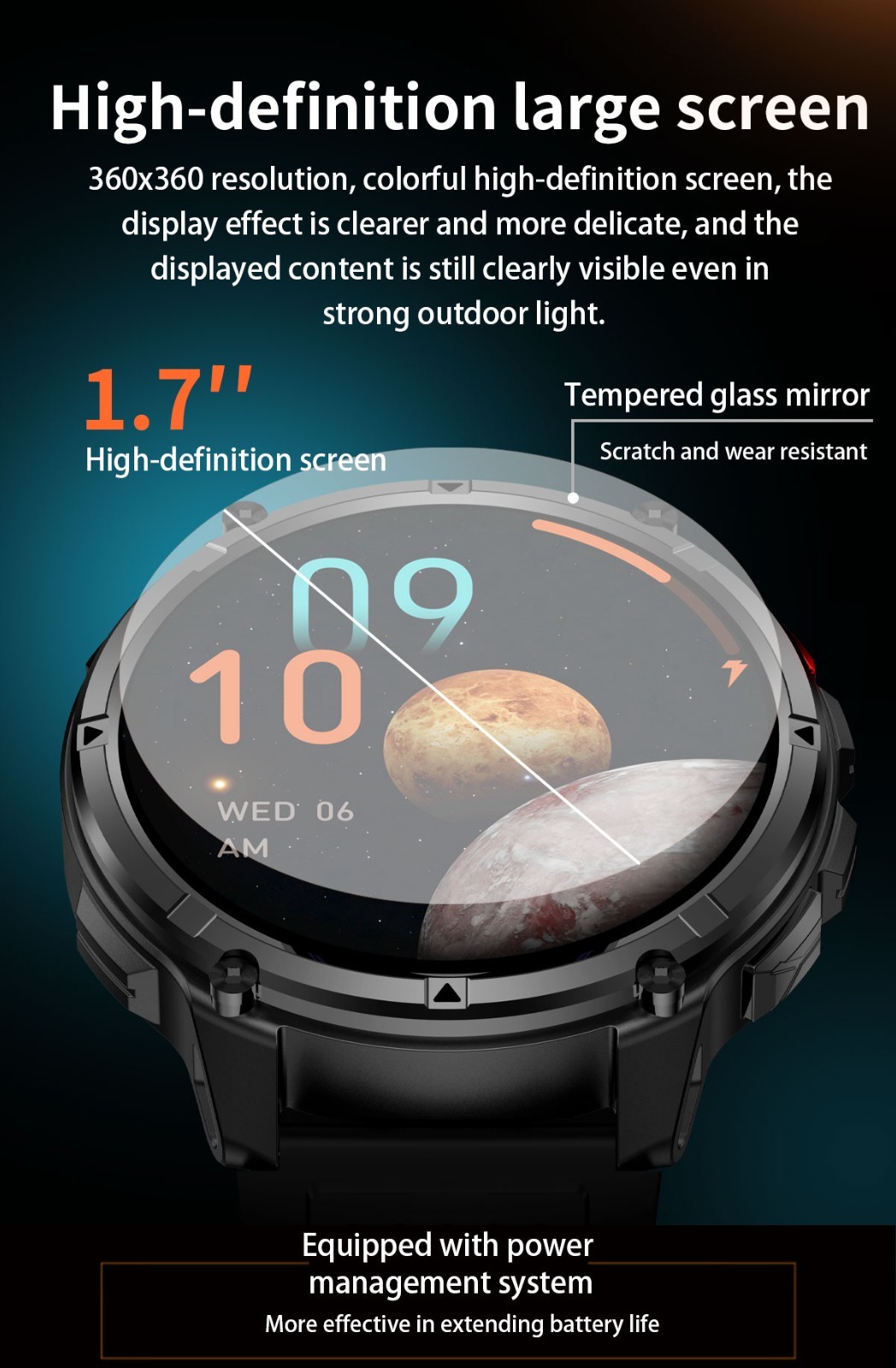 1.7″ Smart Watch Compass 1100mAh 3ATM Waterproof Fitness Tracker BT Call