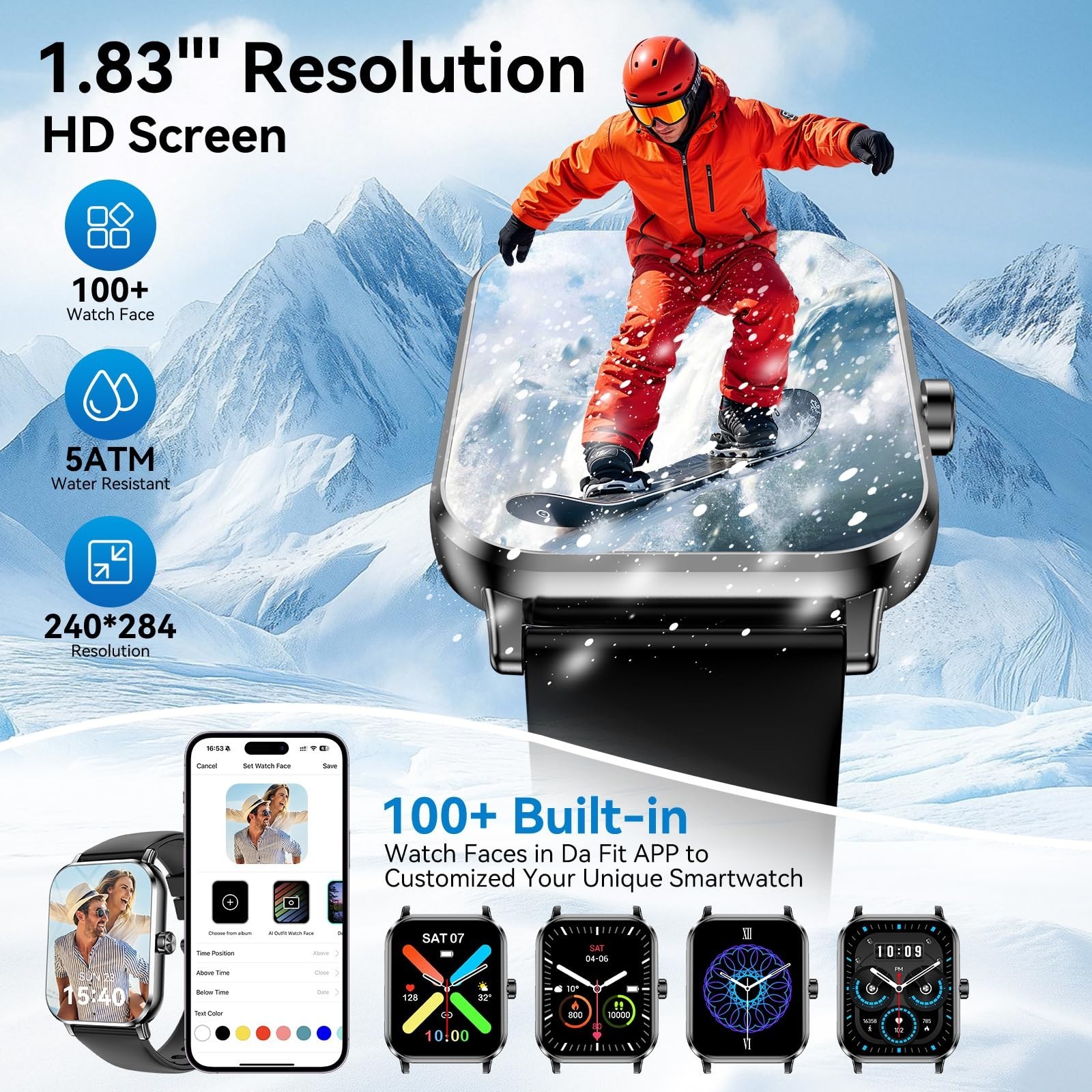 1.83″ HD Touch Screen Smart Watch, Bluetooth Call, IP68 Waterproof, 130+ Sport M