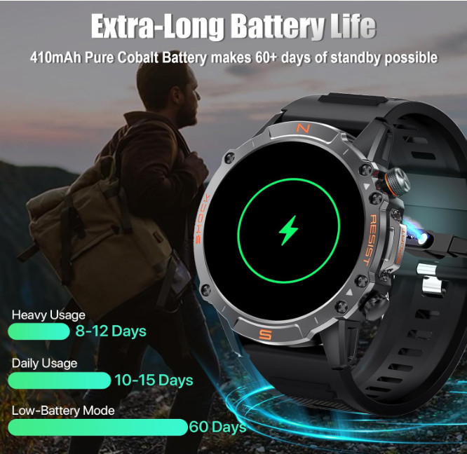 WalkerFit Smart Watch for Men- AMOLED Display, 60 Days Extra-Long Battery, Water