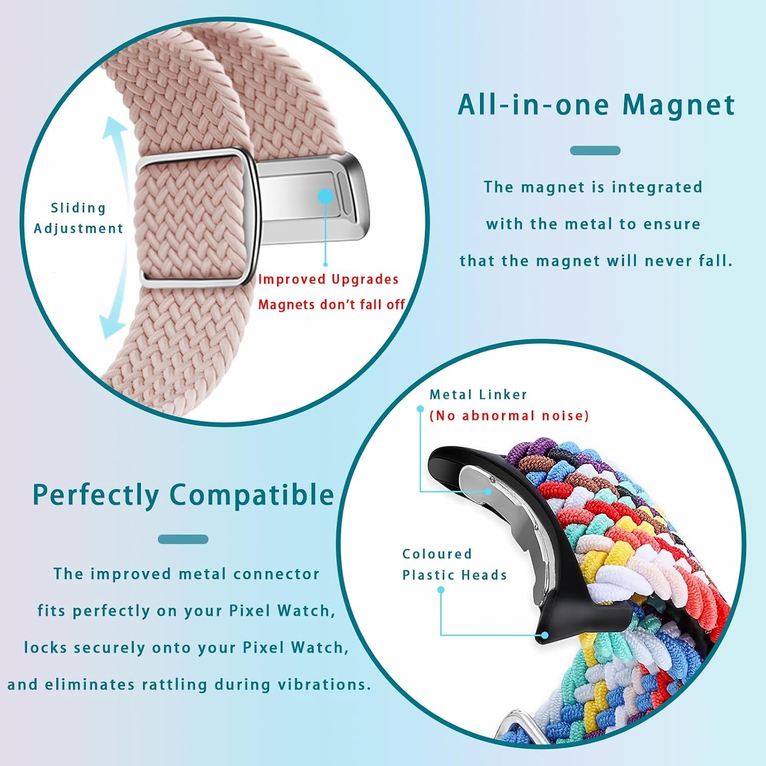 Adjustable Braided Magnetic Band for Google Pixel Watch 41mm 45mm, Cactus Color