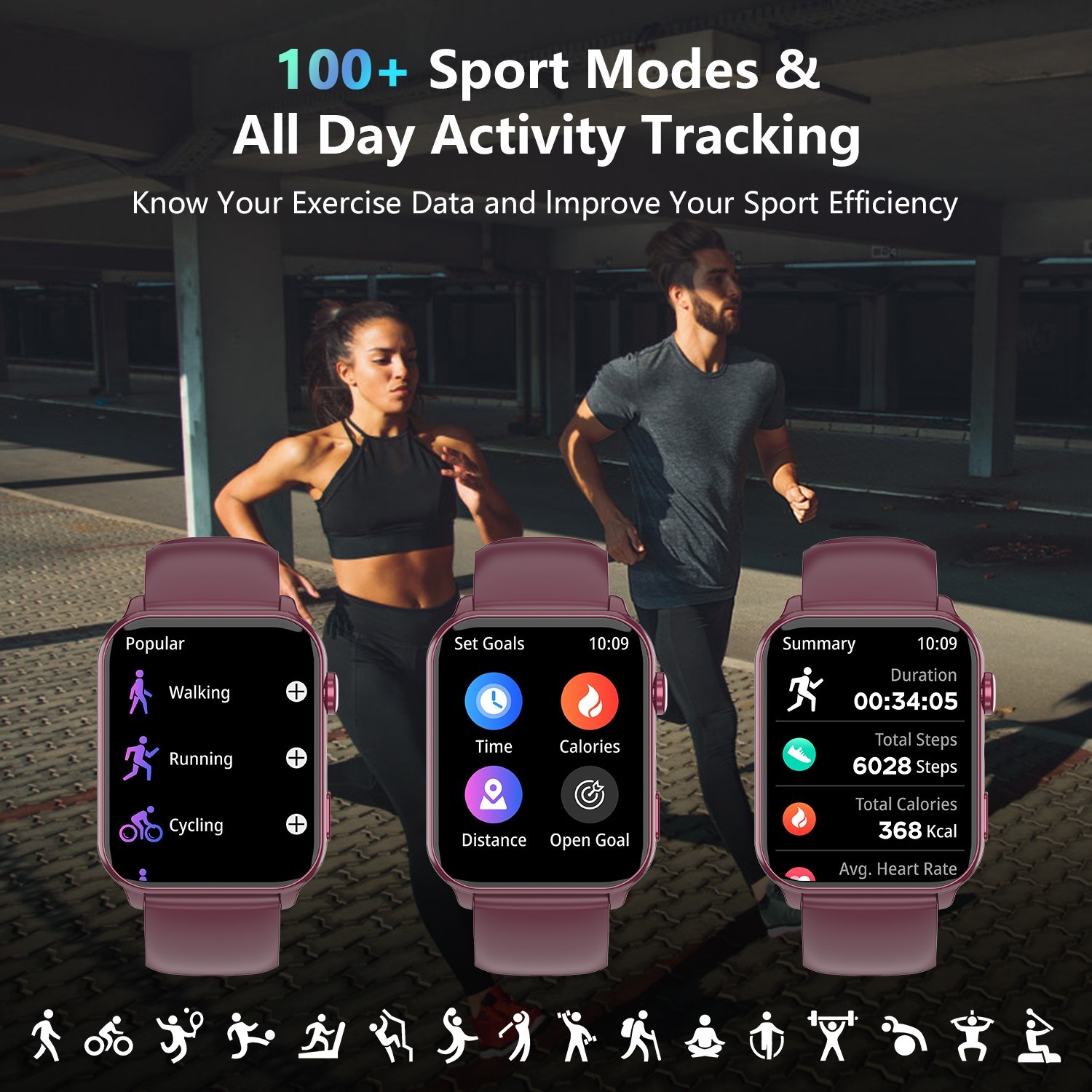 Smart Watch Women Men Fitness Tracker Blood Pressure Heart Rate Sport Watches US