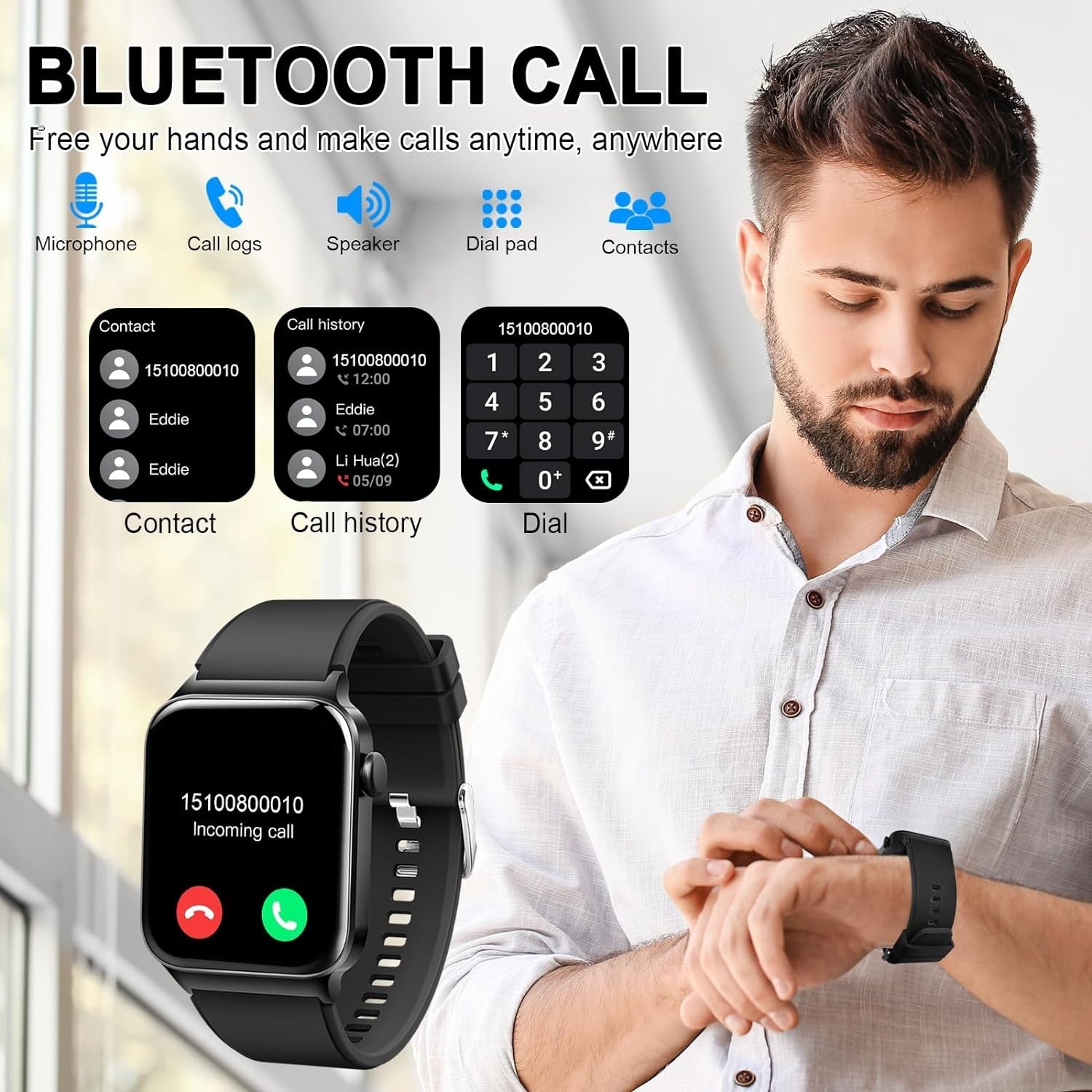 T50S Sport Smart Watch IP68 Waterproof Heart Rate BP SpO2 Voice Assistant