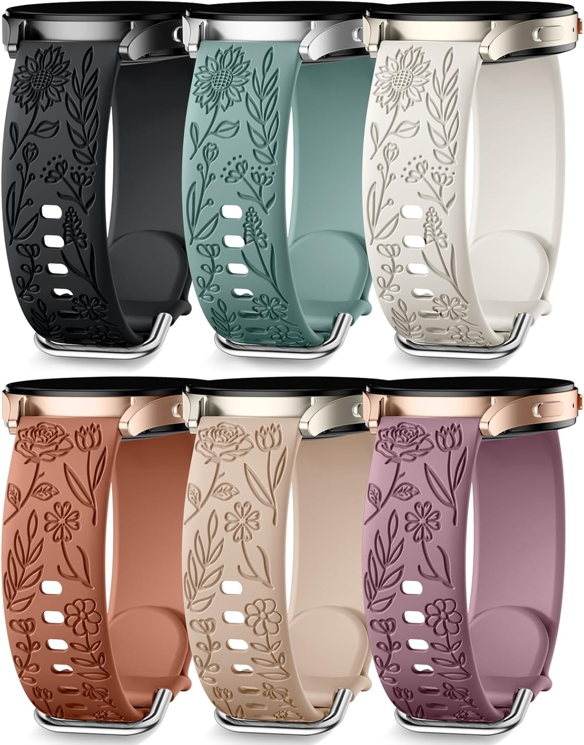 6 Pack Floral Engraved Bands for Samsung Galaxy Watch 40mm 44mm – Women’s Straps