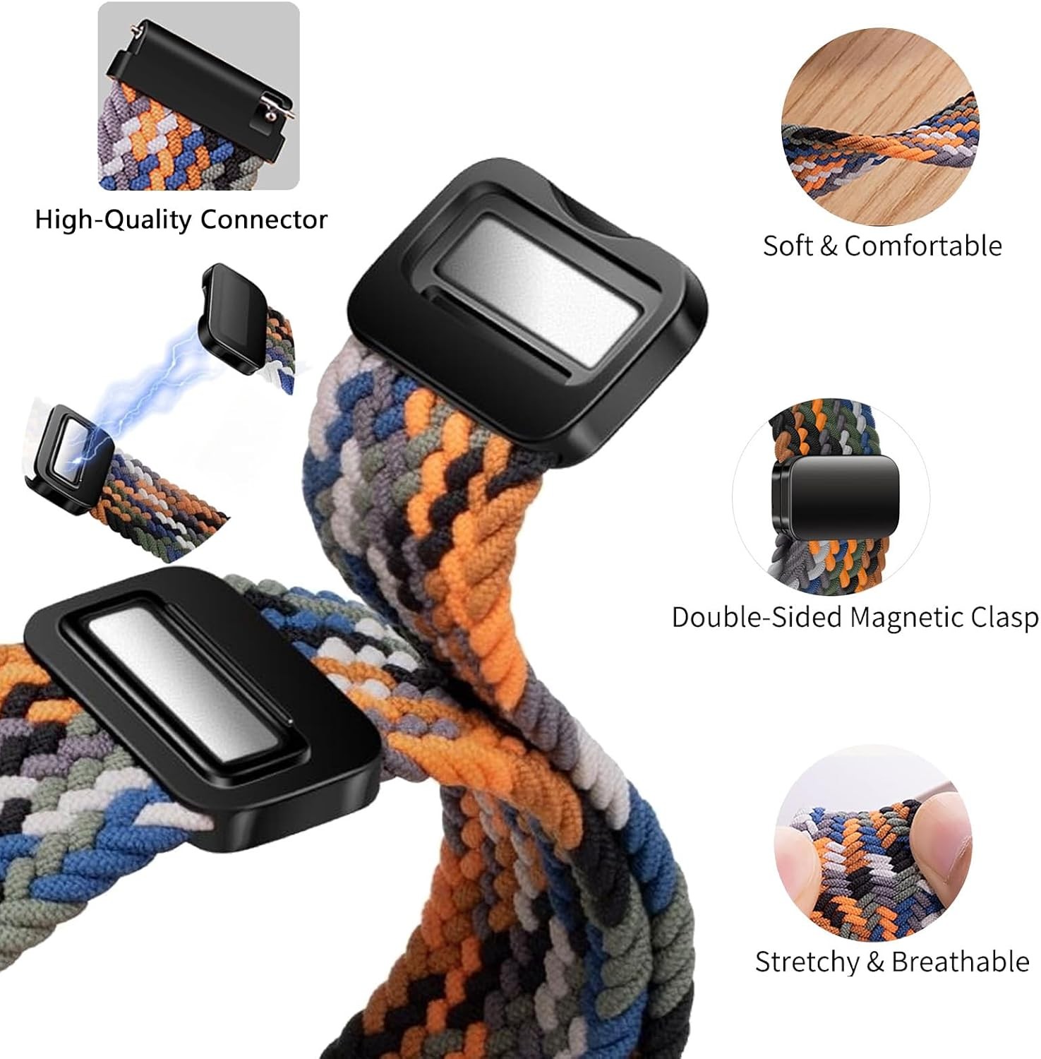 Gray & White Braided Sport Band for Samsung Galaxy Watch 20mm & 22mm Models