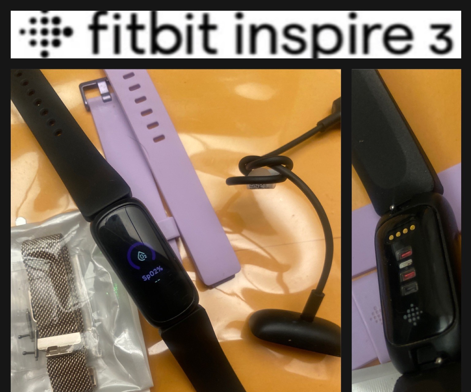 Fitbit Inspire 3 Smartwatch Sleep HR SP02 +more With Bands & Cord Tested ✅✅