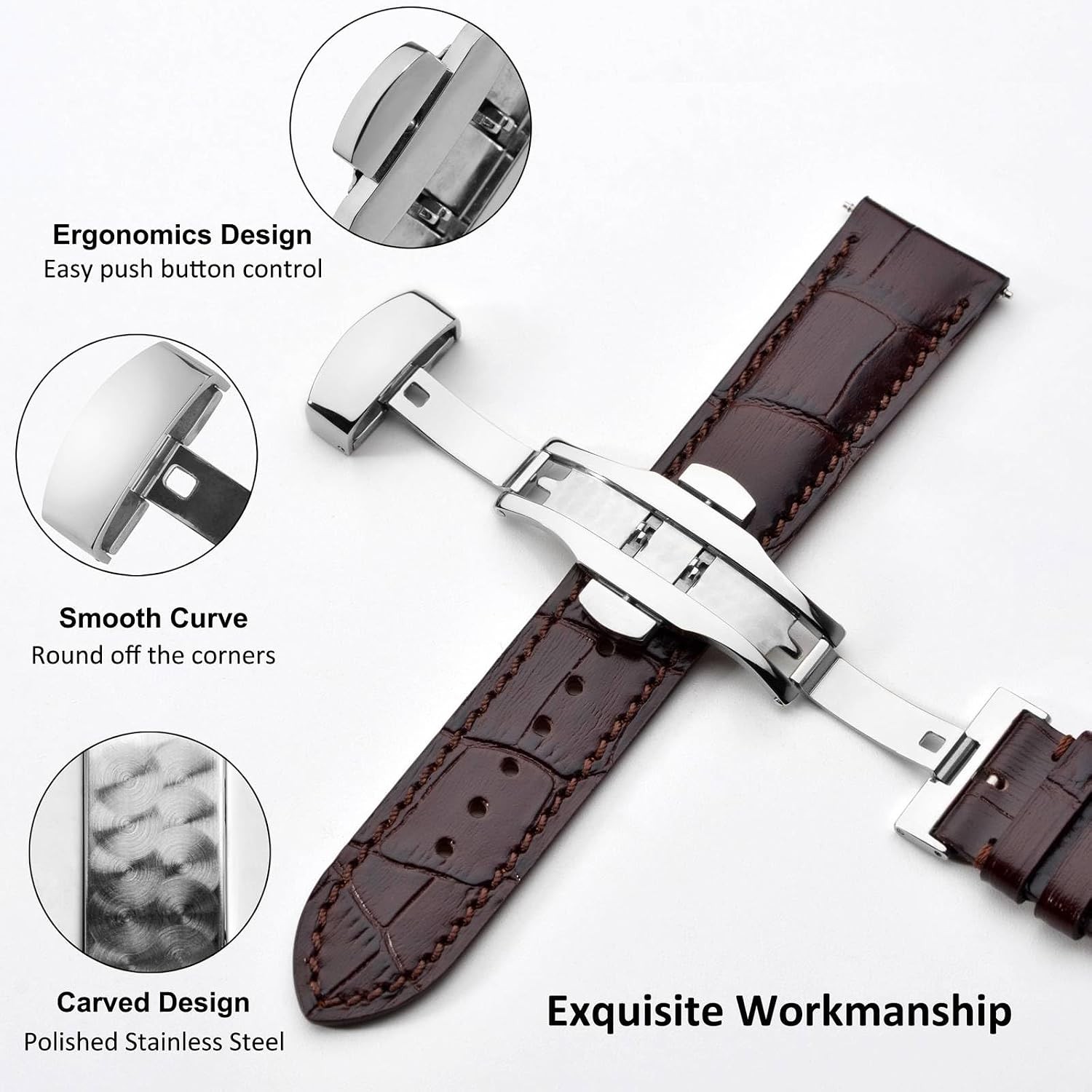 Case For 20mm Stainless Steel Deployment Clasp Watch Band, Polished Buckle Silve