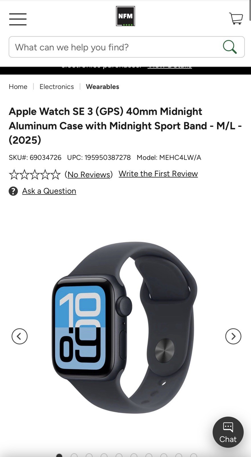 Apple Watch SE 3 [GPS 40mm] Midnight Aluminum Case with Midnight Sport Band