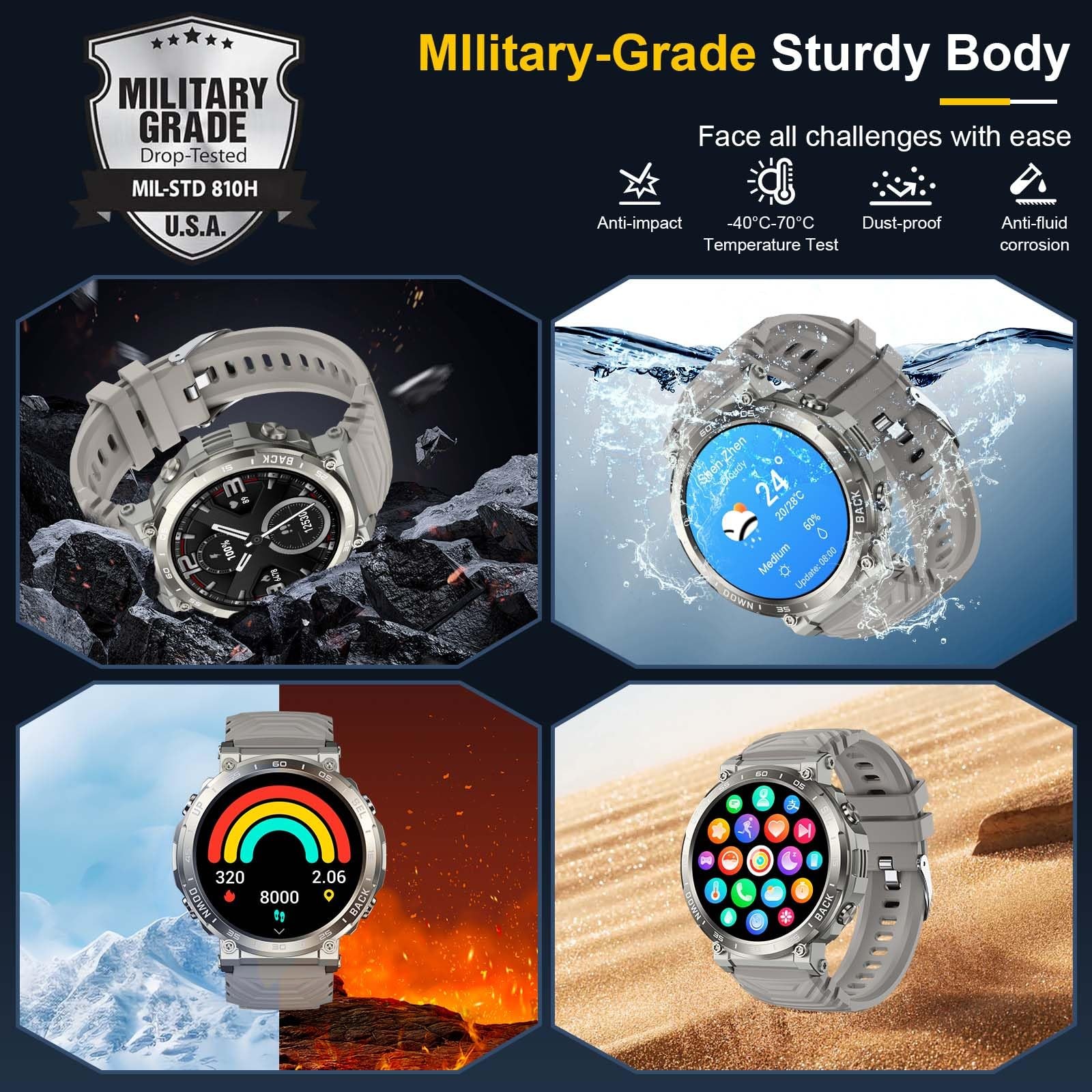 Smart Watches for Men Answer/Make Calls, 1.52″ Rugged , 5ATM Waterproof Fitne…