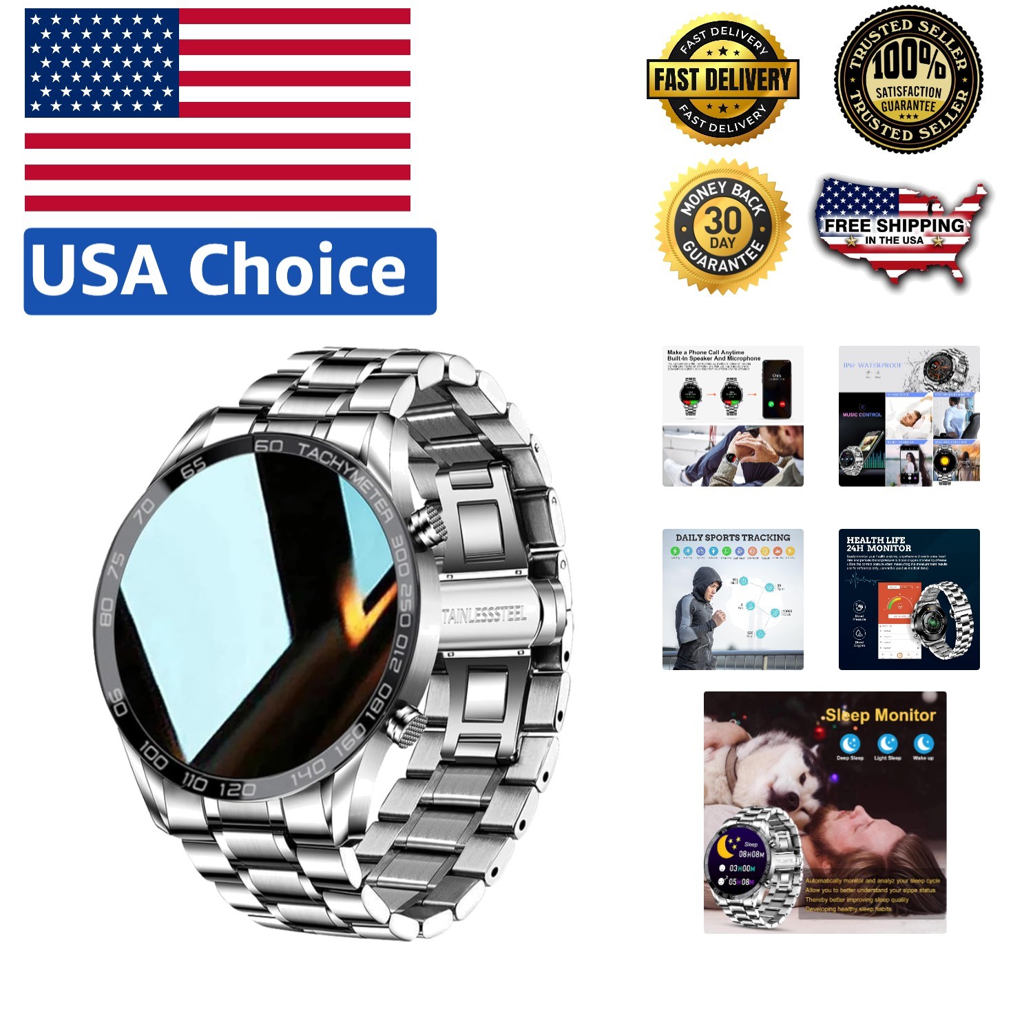 Men’s 1.3″ Smartwatch with Bluetooth Calls, Sleep Monitor & Multi-Sport Tracking