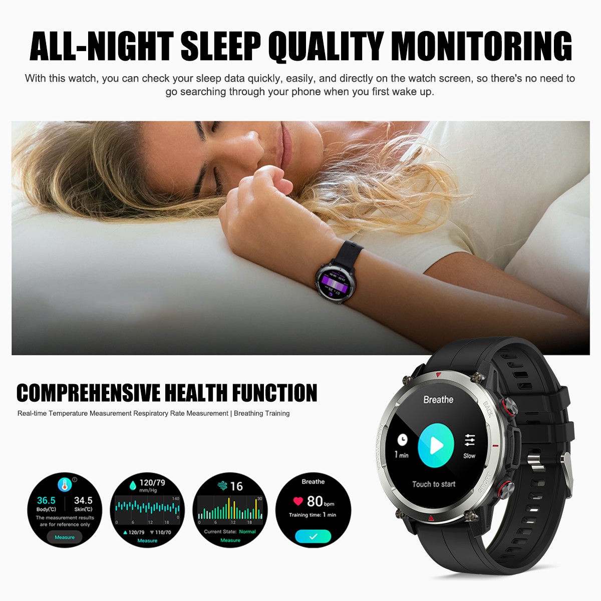 FT53 Smartwatch IP68 1.43″ AMOLED HR 30m Waterproof BT Call for Android/iOS