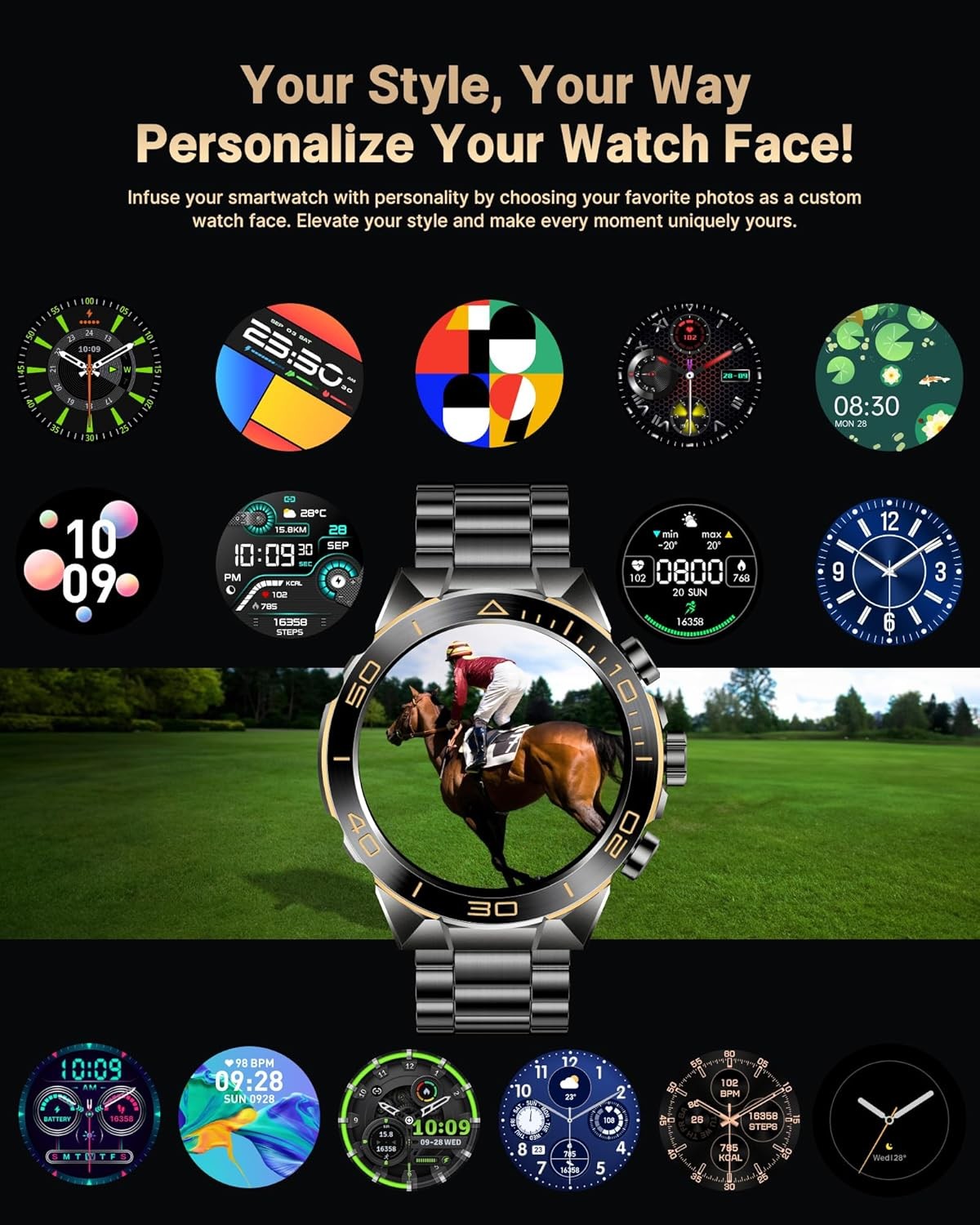 SOUYIE Luxury Smart Watch for Men Bluetooth Call, 1.43″ AMOLED,