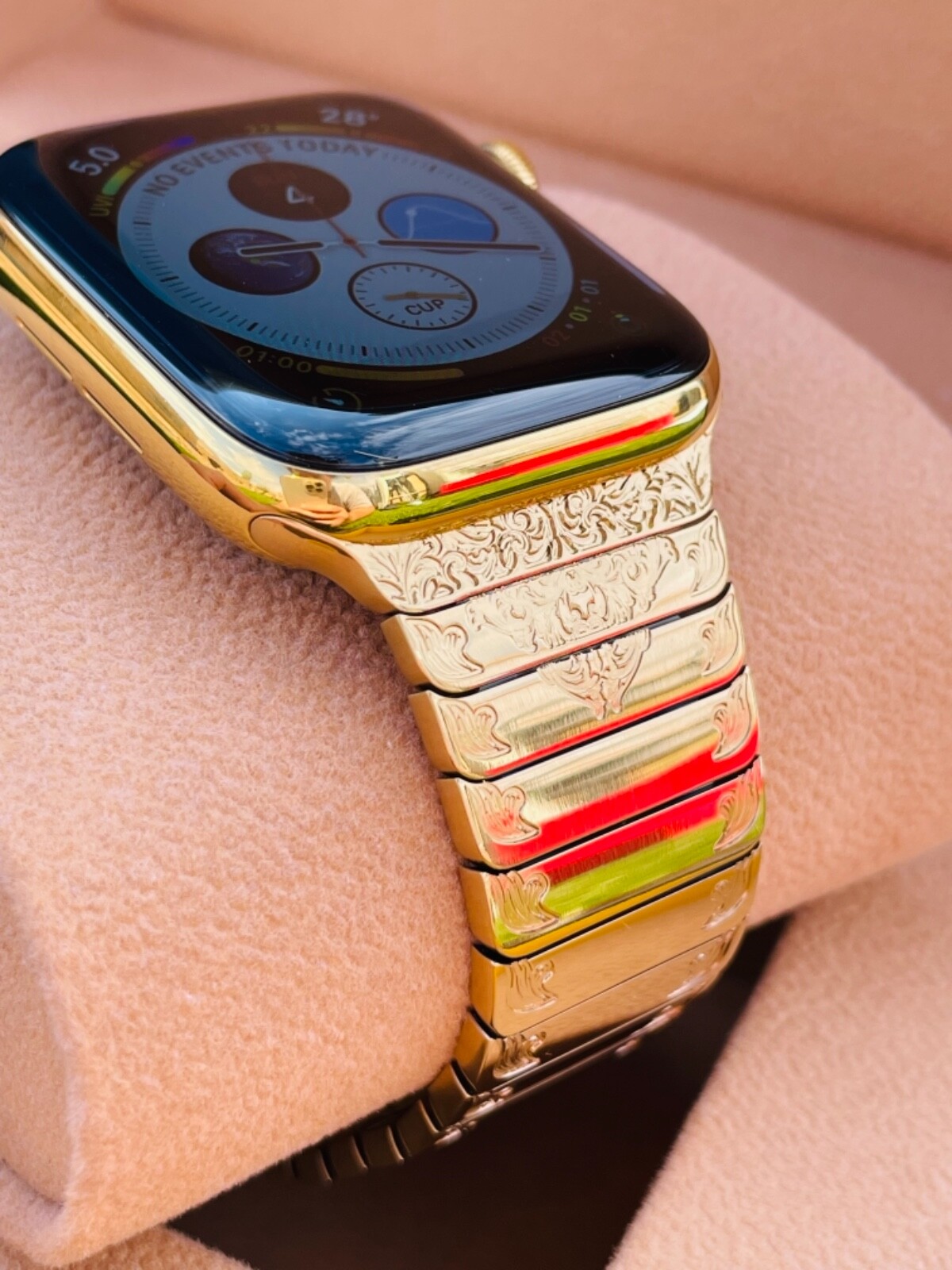 Custom 24k Gold Plated 44mm Apple Watch Stainless Steel Series 6 ENGRAVED Band