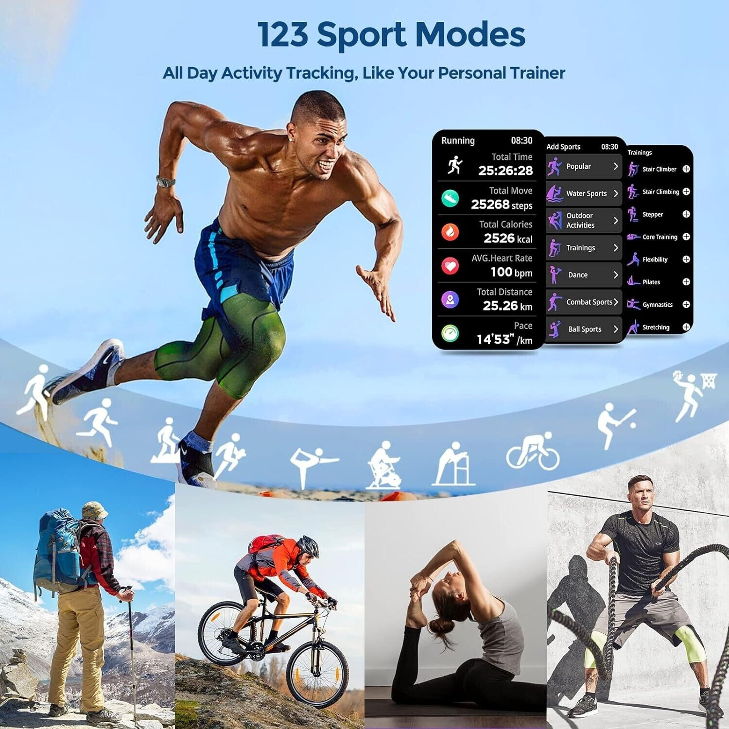 2024 New Blood Pressure Smart Watch Men Military Fitness Tracker Wristwatch