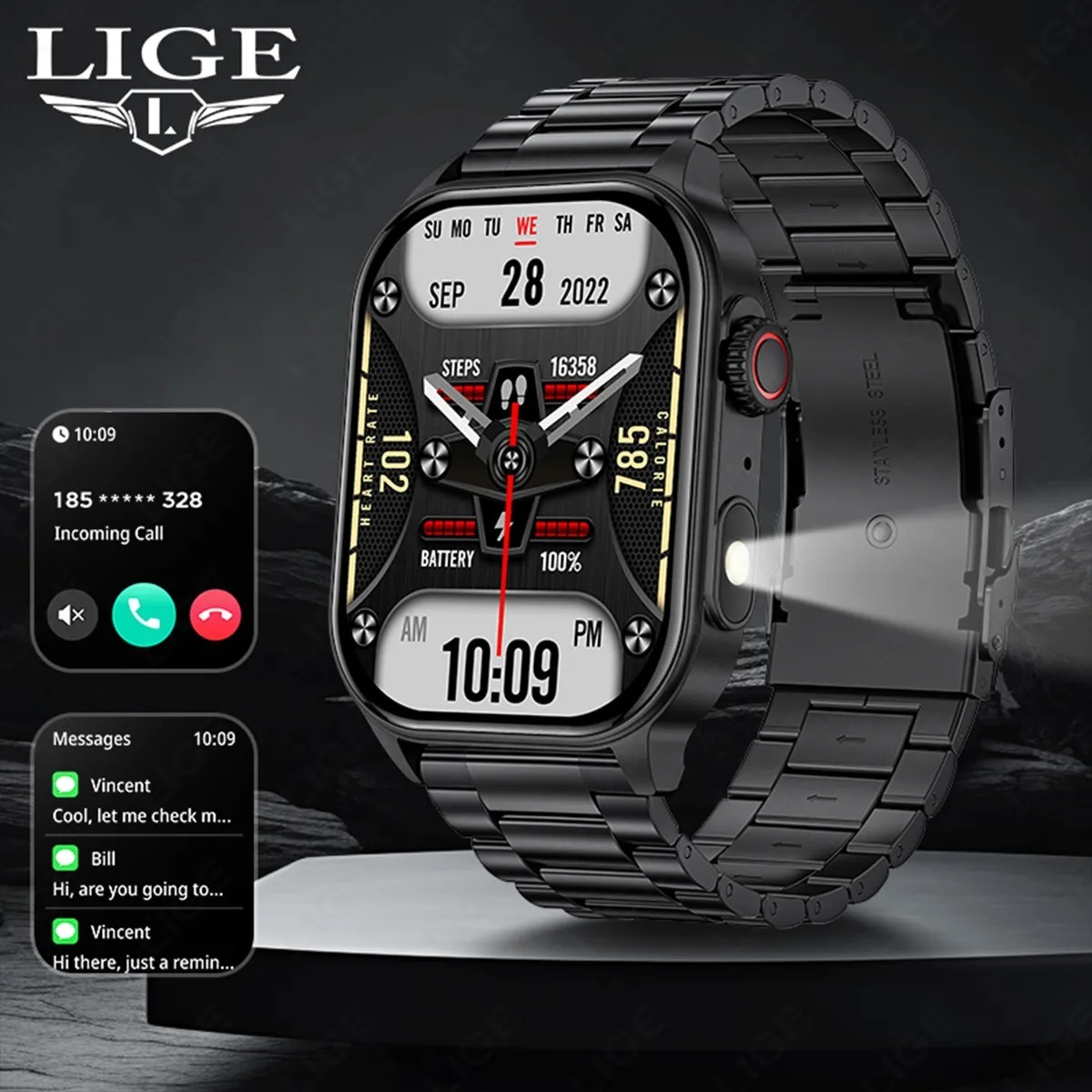 LIGE Bluetooth Smartwatch Sports Fitness Tracker Call Music Sleep Monitor