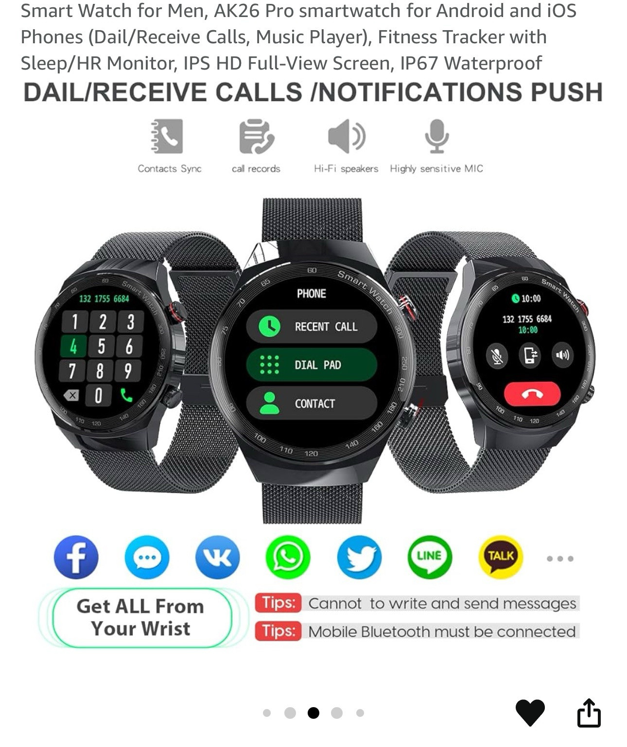 Suinsist Smart WatchAK26 Pro Android and iOS Phones (text, Call, Music,health)