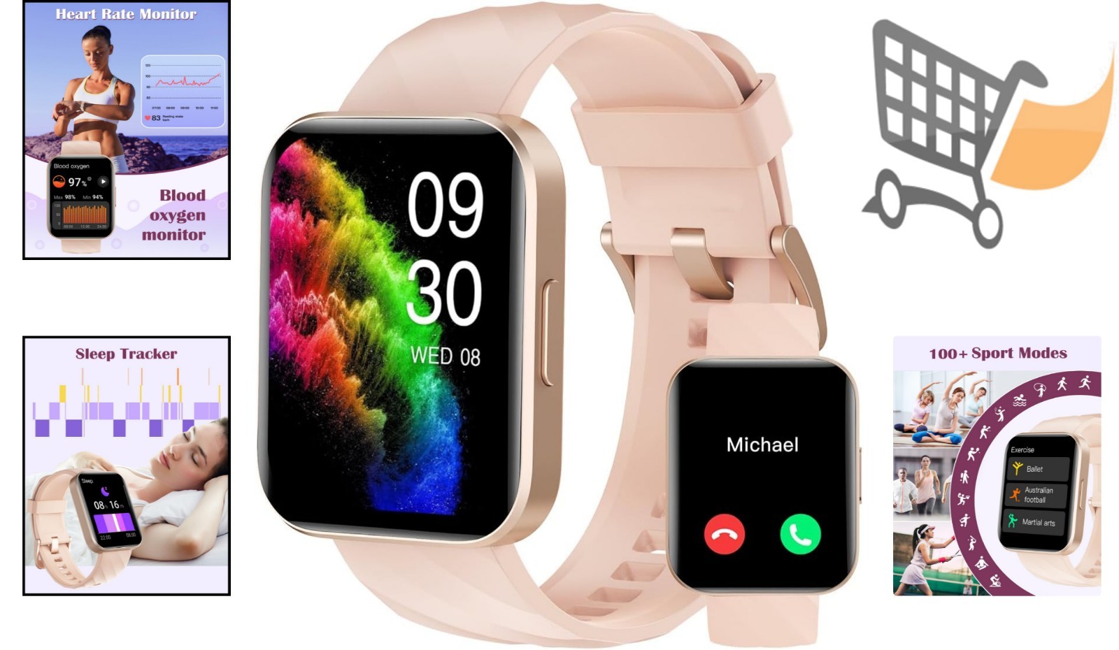 Smart Watch Women Men Touch Screen Heart Rate Waterproof Fitness Tracker
