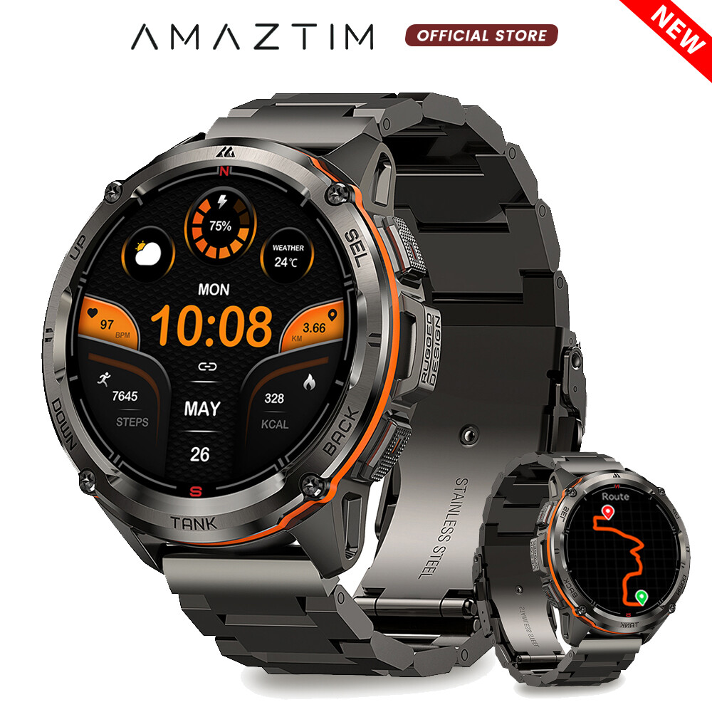 AMAZTIM GPS Smart Watch Men 470mAh Battery Rugged Military 5ATM Waterproof NEW