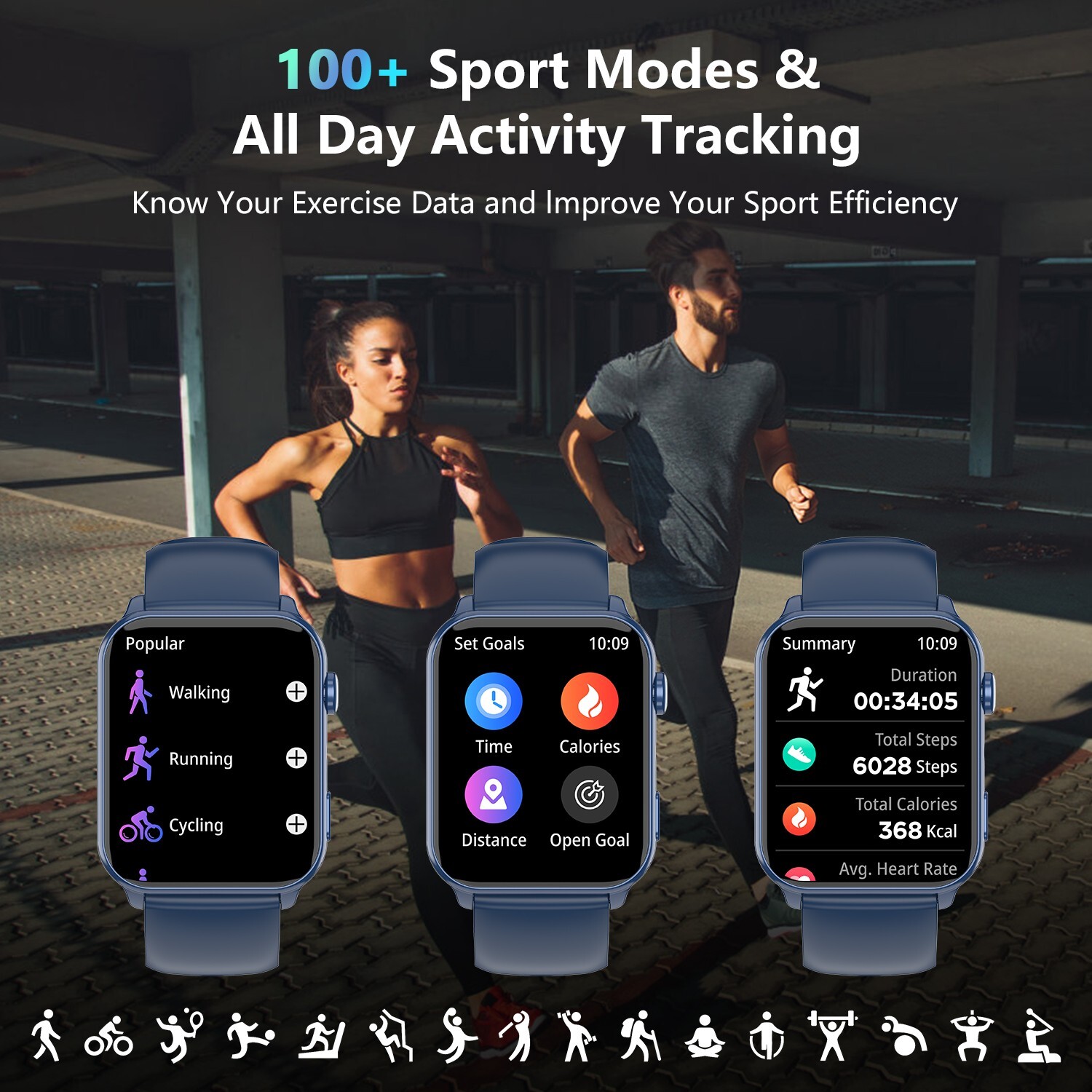 Smart Watch Heart Rate Blood Pressure Fitness Tracker for Men Women Android IOS