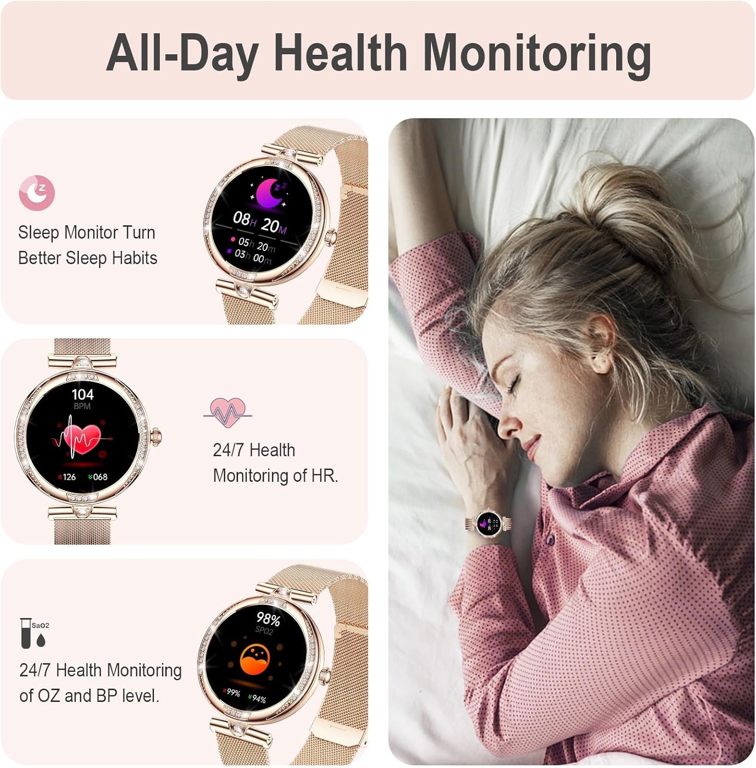 Smart Watch for Women Blood Pressure Monitor Calls Messages for Samsung Galaxy