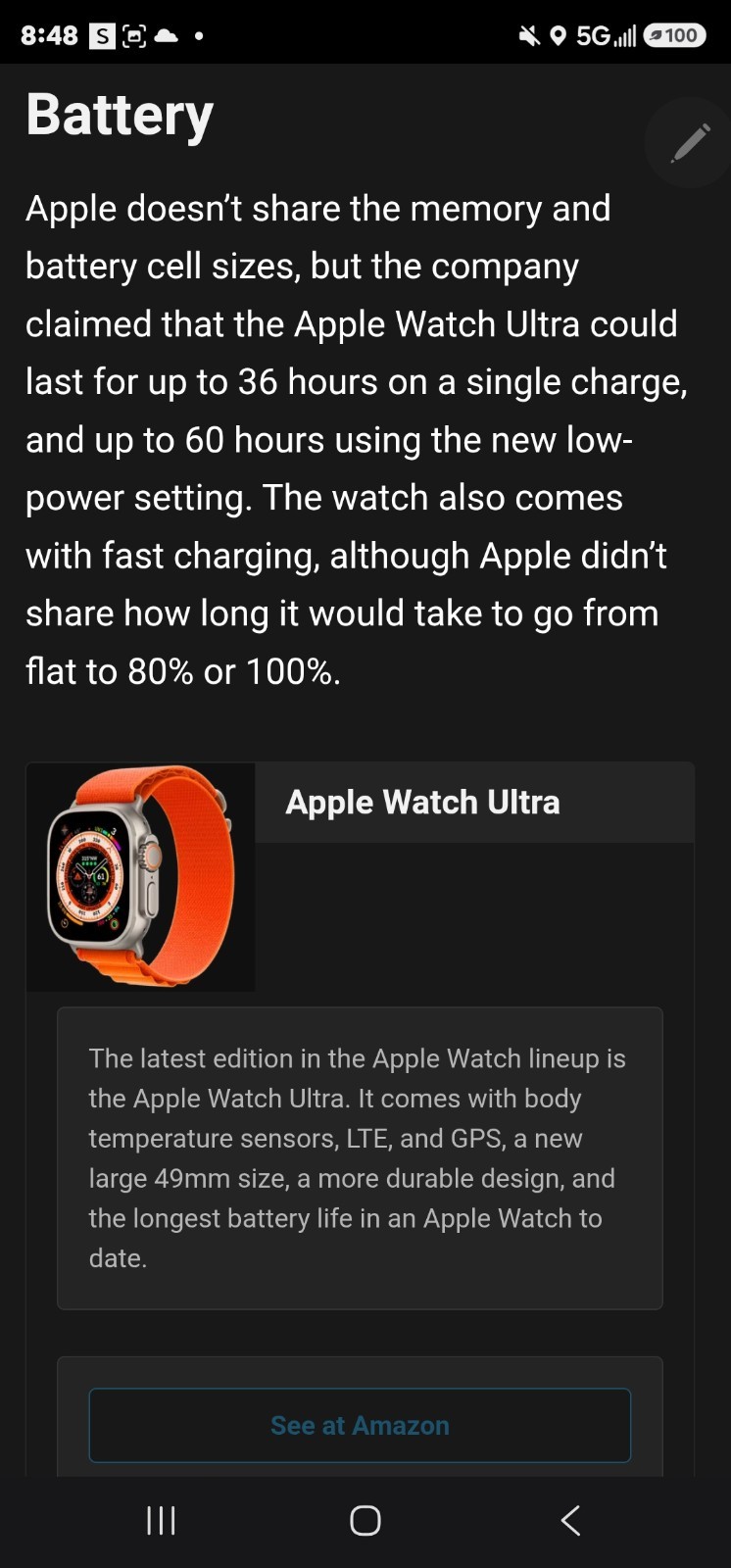 Apple Watch Ultra 49mm Titanium Silver Case Orange Silicone Band 32GB iOS