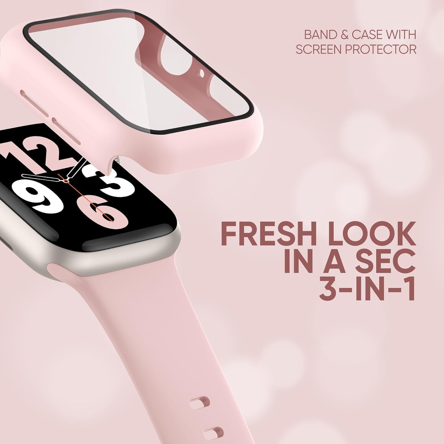 Pink Soft Silicone Sport Band and Protective Case with Screen Protector for Appl