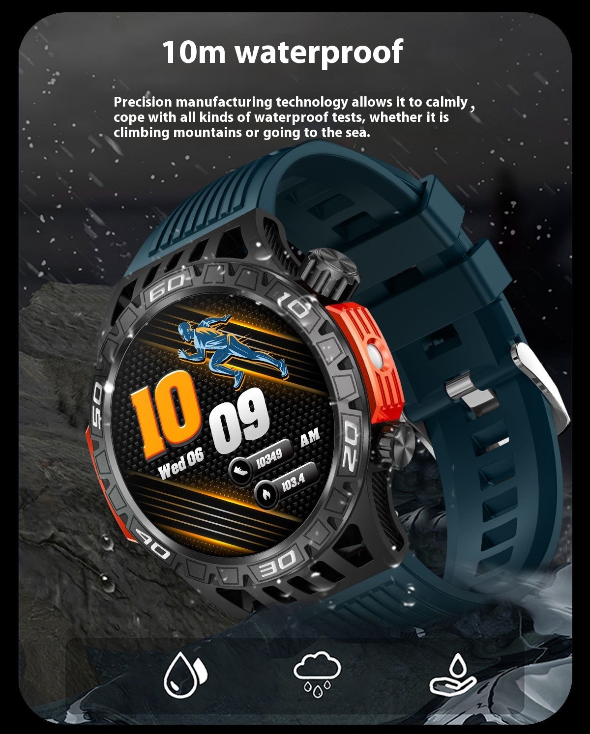 Smart Watch With LED Lighting Compass Sports Fitness Tracker IP68 Waterproof
