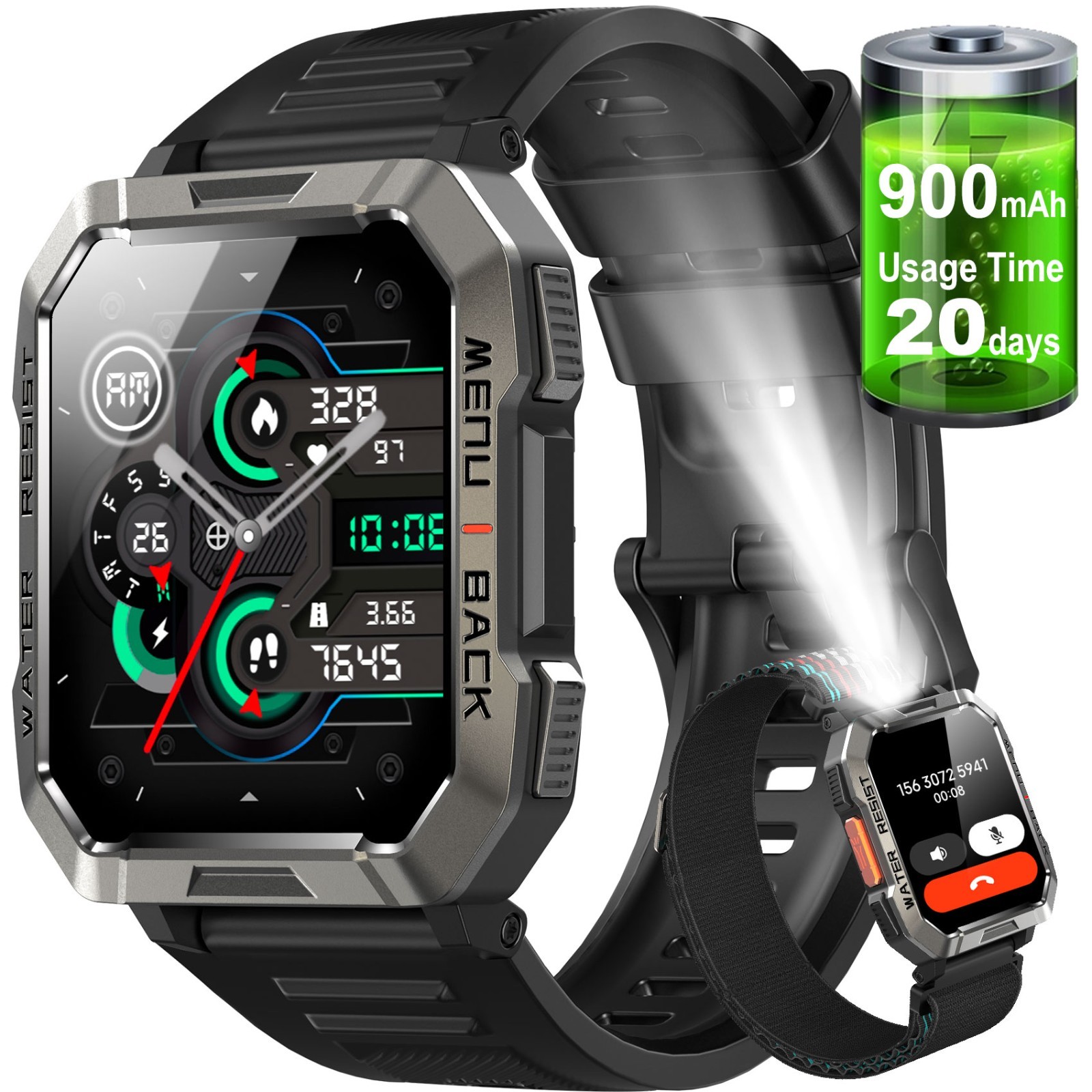 Military Smart Watch for Men(Call Receive/Dial)Rugged Tactical Fitness Tracker