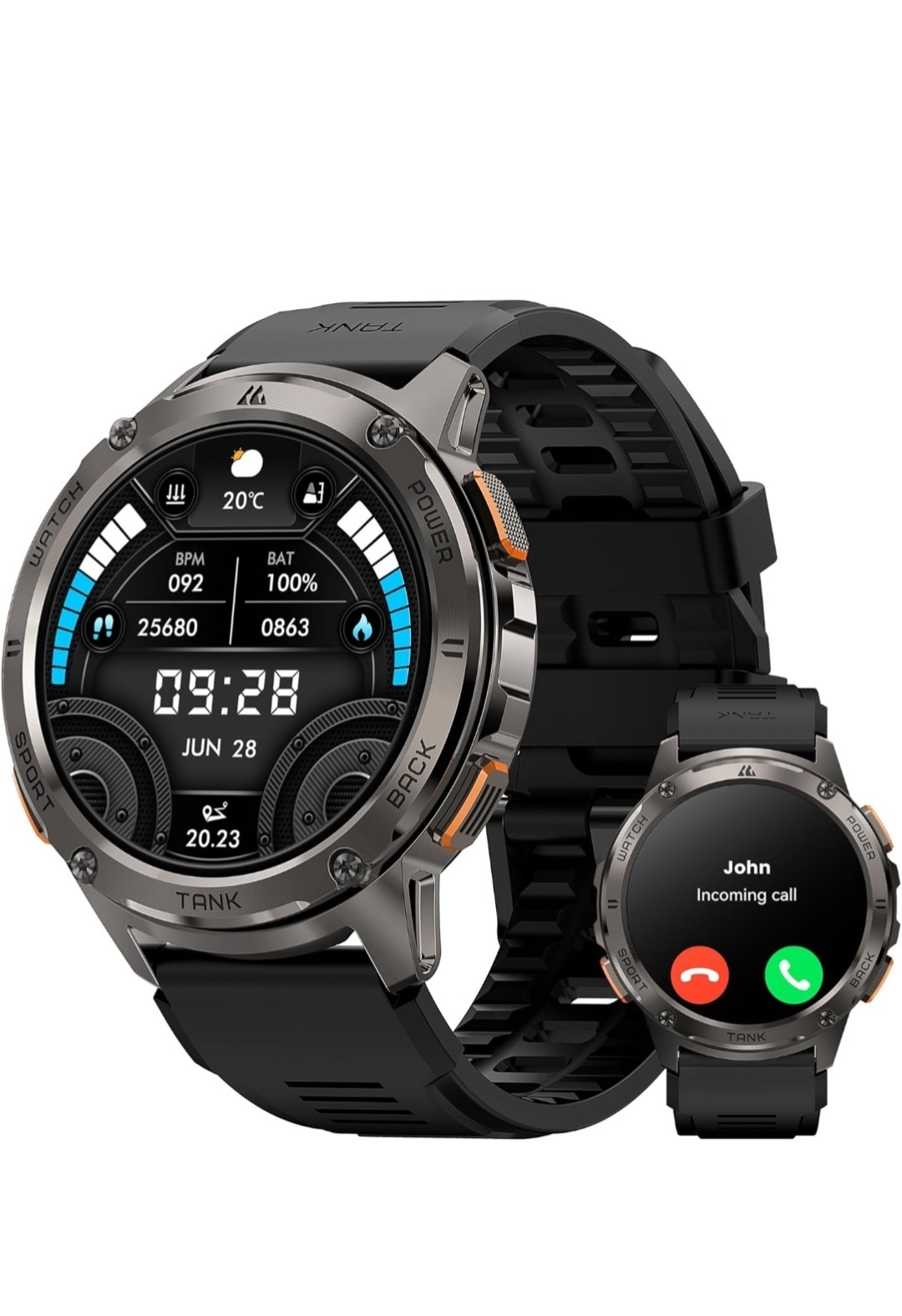 AMAZTIM Smart Watches for Men, Rugged Military Bluetooth Call.