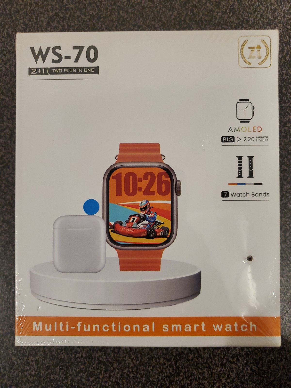 zt WS-70 WS Smartwatch AMOLED 2.20in Orange Case & Silicone Band Unlocked