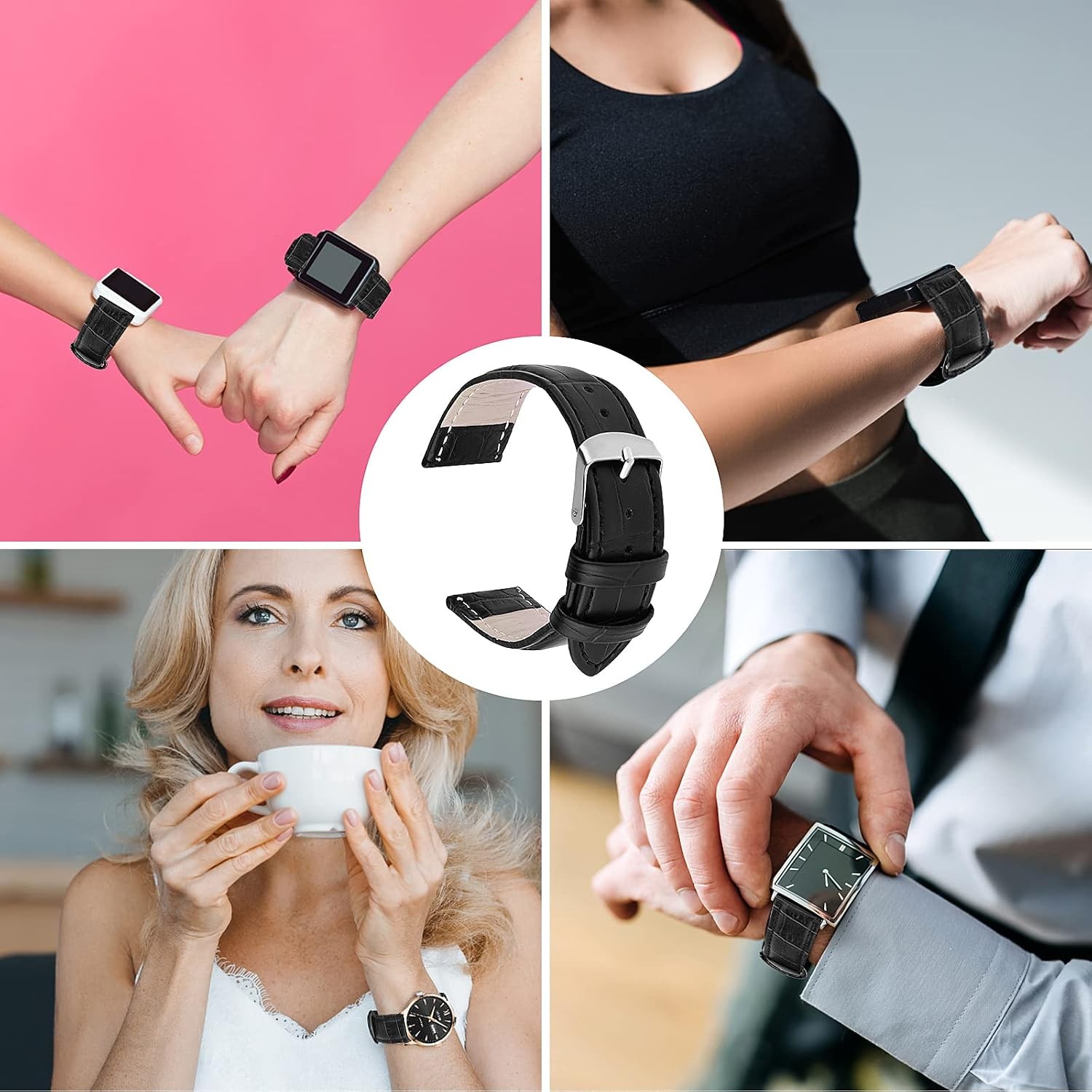 Genuine Leather Strap Compatible with Watch for Men Women
