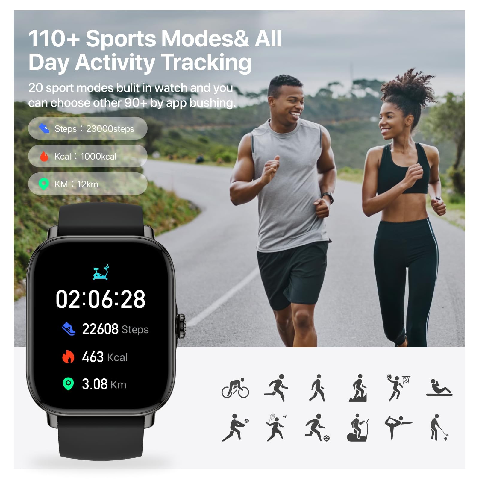 for Men (Answer/Make Calls/AI Voice Control) 1.91″ for Android Phones iPhone …