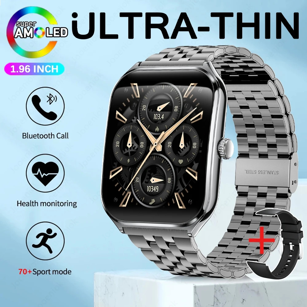 2025 New 7.5MM Ultra Thin Smart Watch Men 1.96″AMOLED Screen Always Show Time