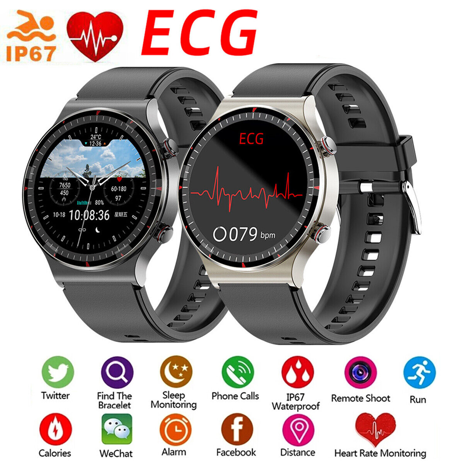 Smart Watch ECG Heart Rate Blood Oxygen Sleep Health Monitor Activity Tracker 1x