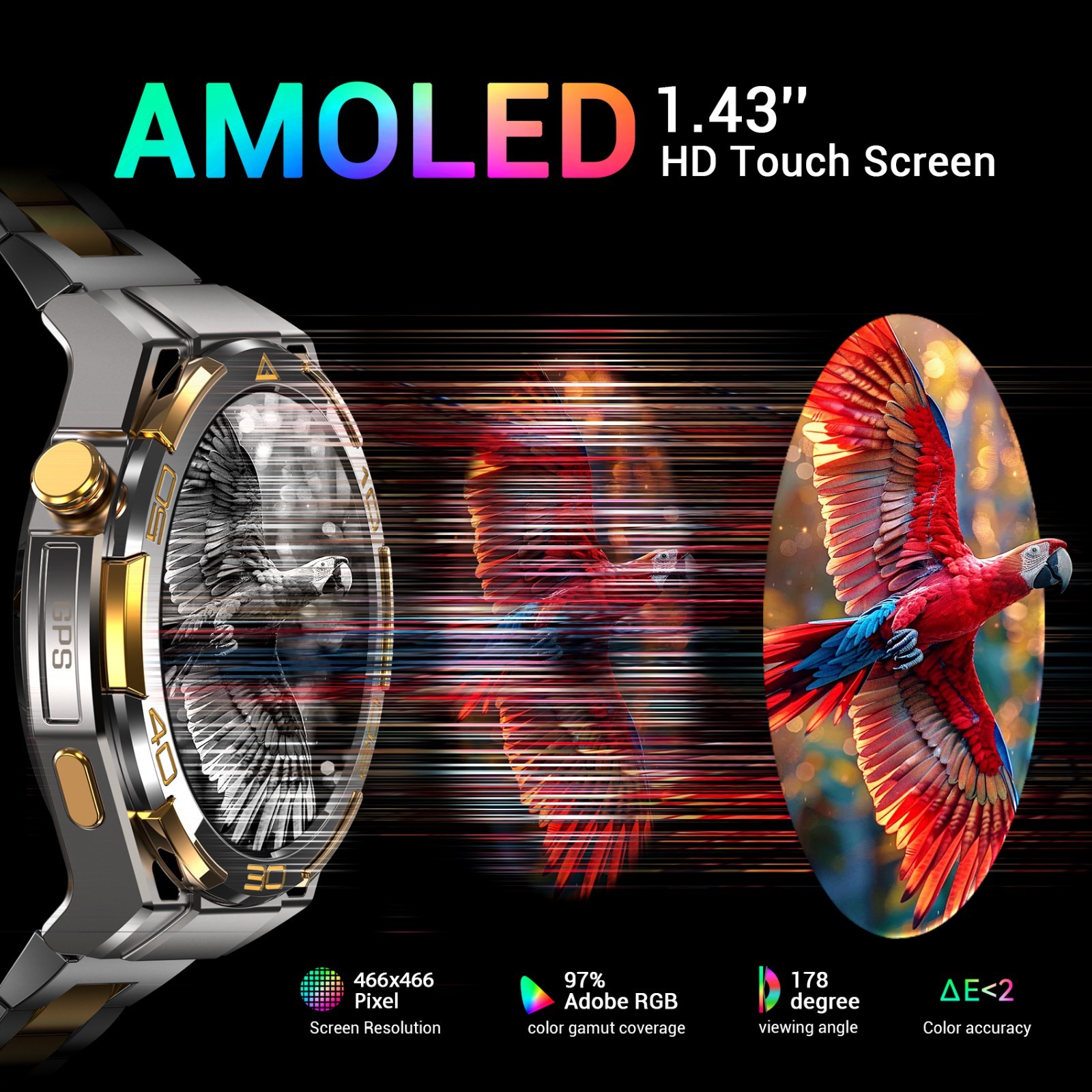 14K Gold Luxury Smart Watch Men with ChatGPT 1.43″ AMOLED Built-in GPS Flashligh