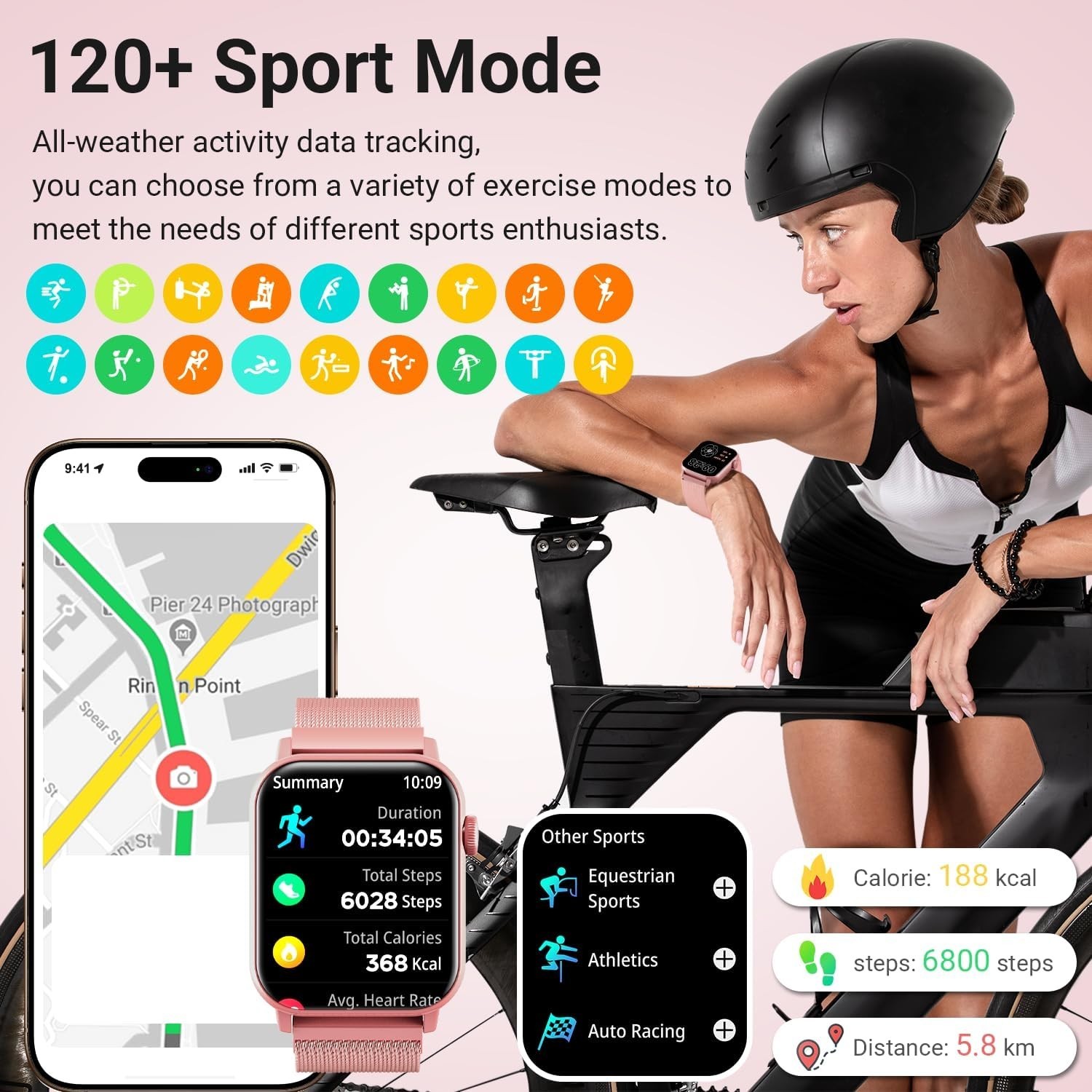 Waterproof Fitness Tracker for Women – 120+ Sport Modes, Heart Rate Monitor