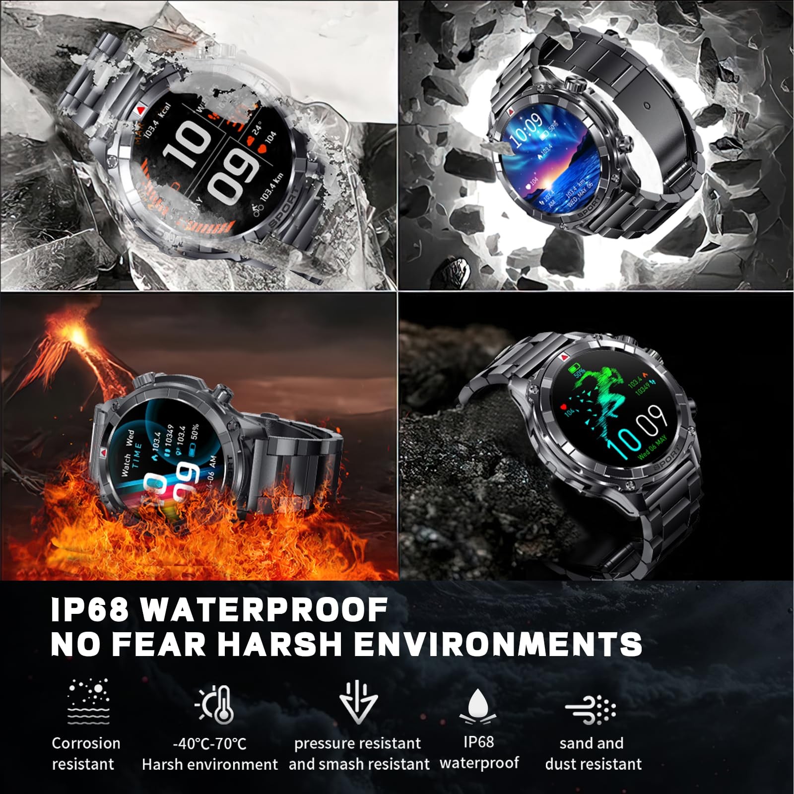 Ynwinste Smart Watches for Men with Bluetooth&Flashlight,1.52″ IP68 Waterpro Men