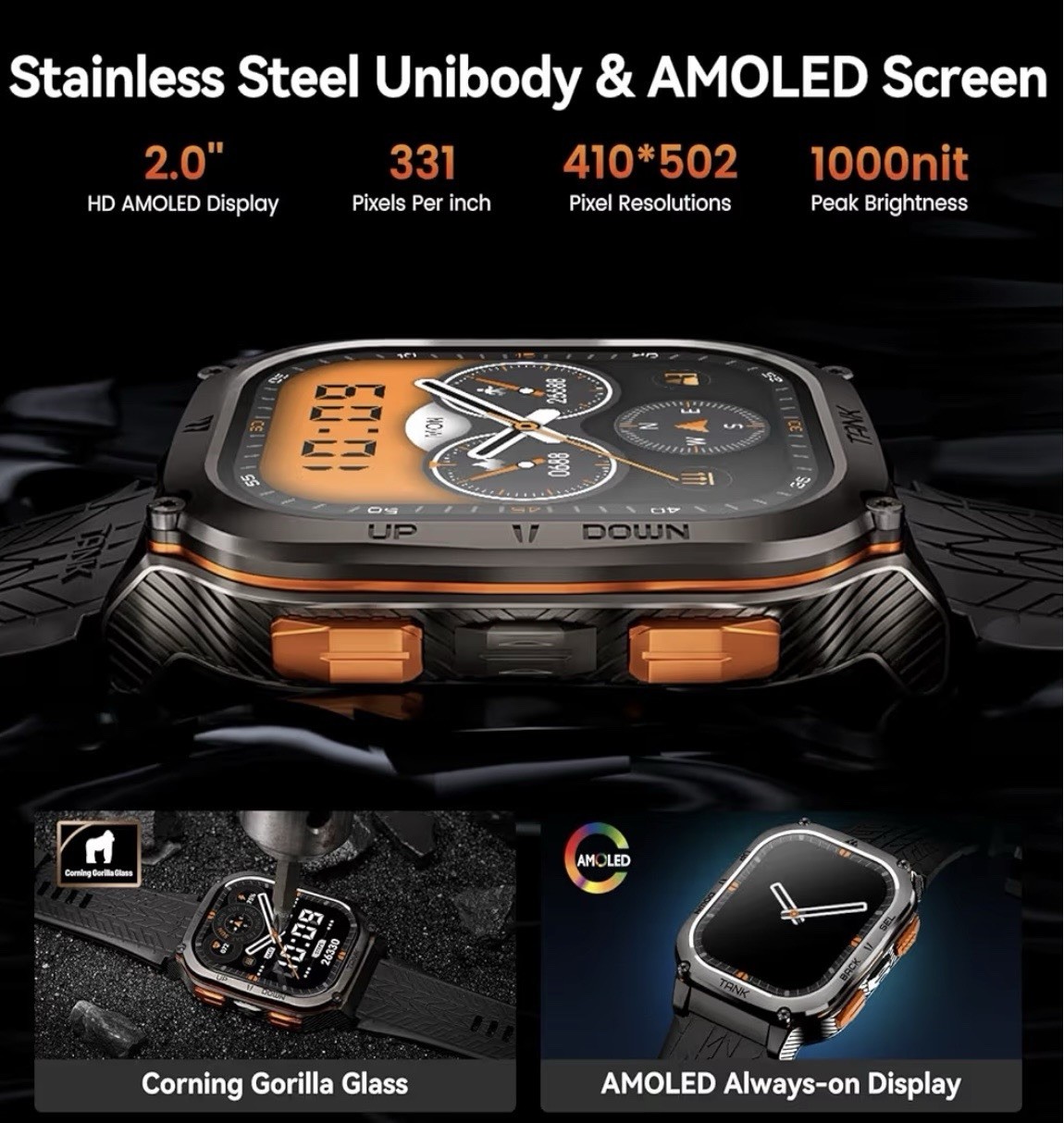 AMAZTIM TANK M3 Military Grade Smart Watch 1.96″ Screen Men Extra-long Battery !