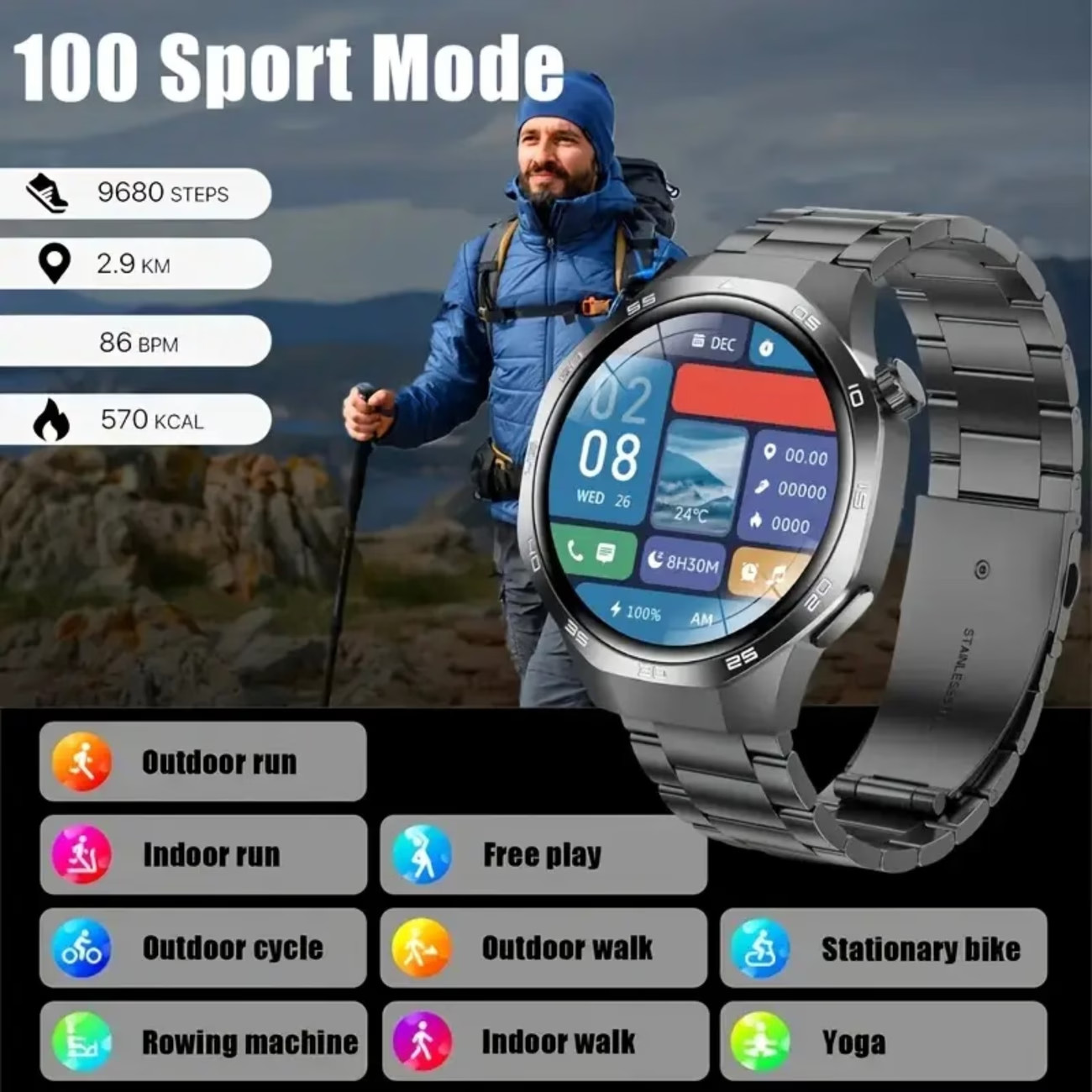 Smart Watch 2.01″ Round HD Display Bluetooth Calling Sleep Tracker iOS Android