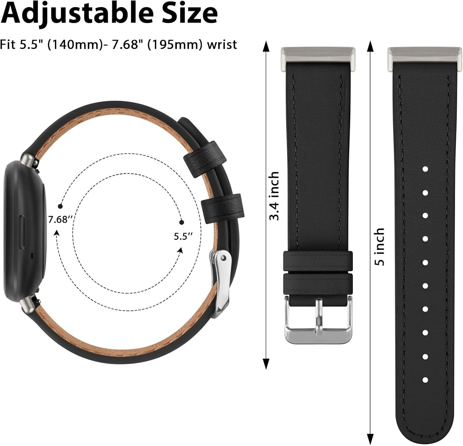Genuine Leather Strap Compatible with Fitbit Versa 4 and Sense 2