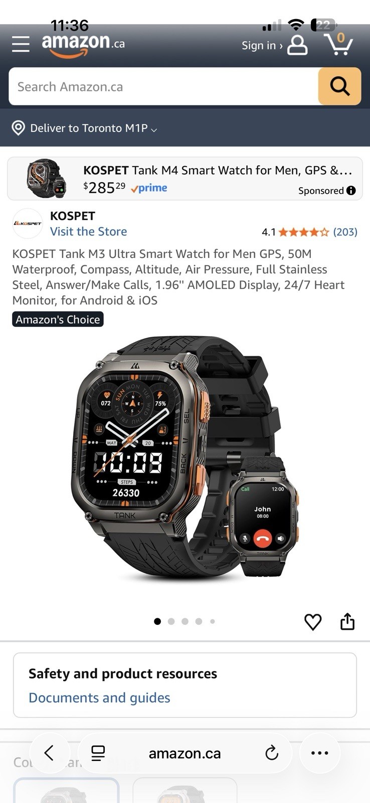 KOSPET TANK M3 Ultra BLACK GPS Smart Watch Sport For Men Women 480mAh NEW