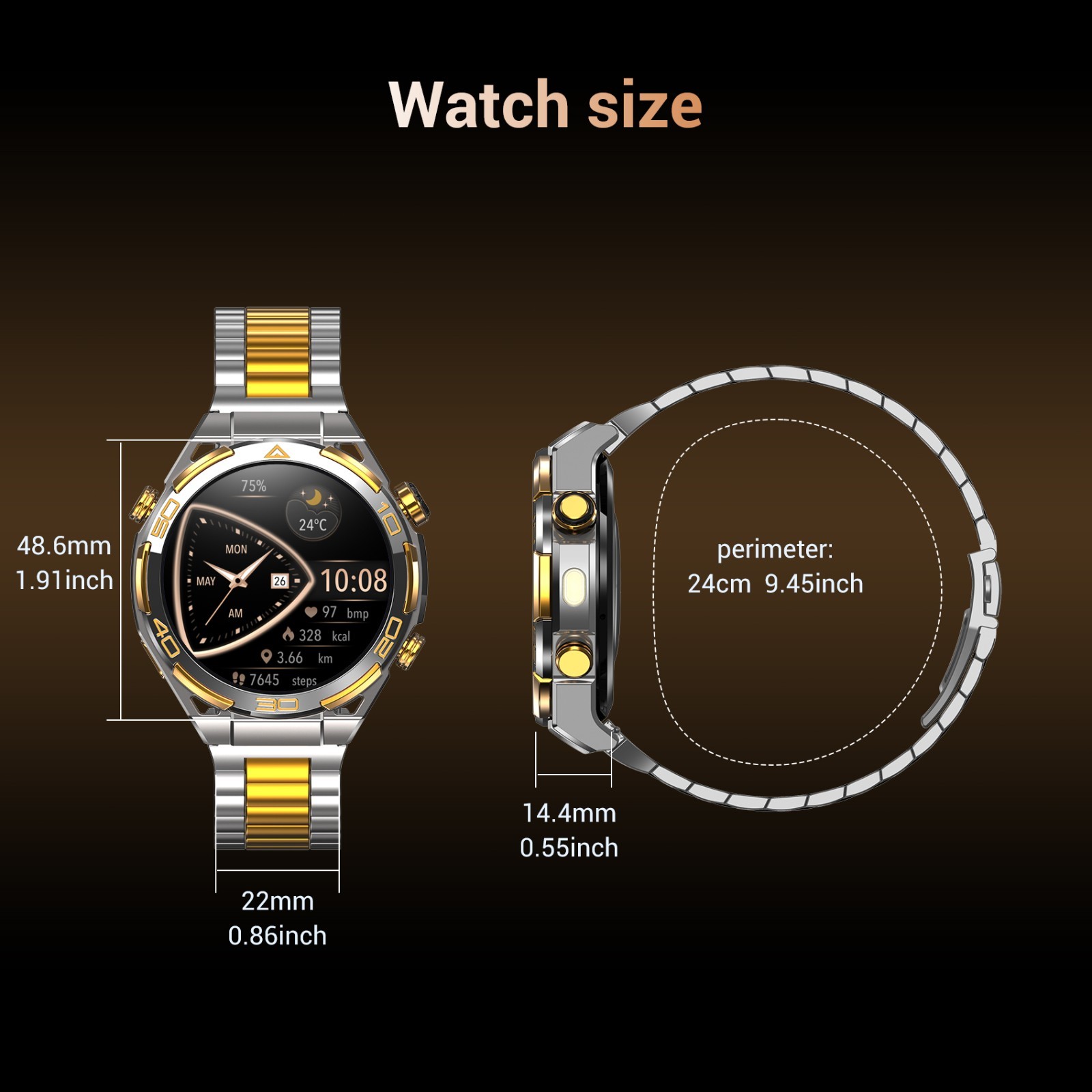 14K Gold Luxury Smart Watch Men with ChatGPT 1.43″ AMOLED Built-in GPS Flashligh