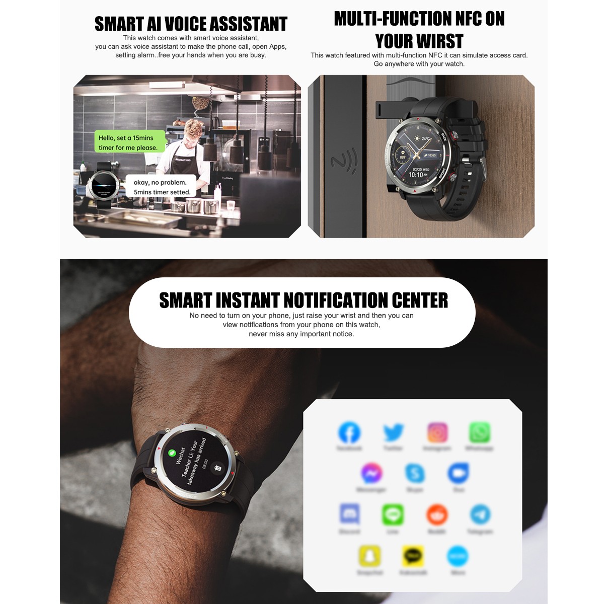 FT53 Smartwatch IP68 1.43″ AMOLED HR 30m Waterproof BT Call for Android/iOS