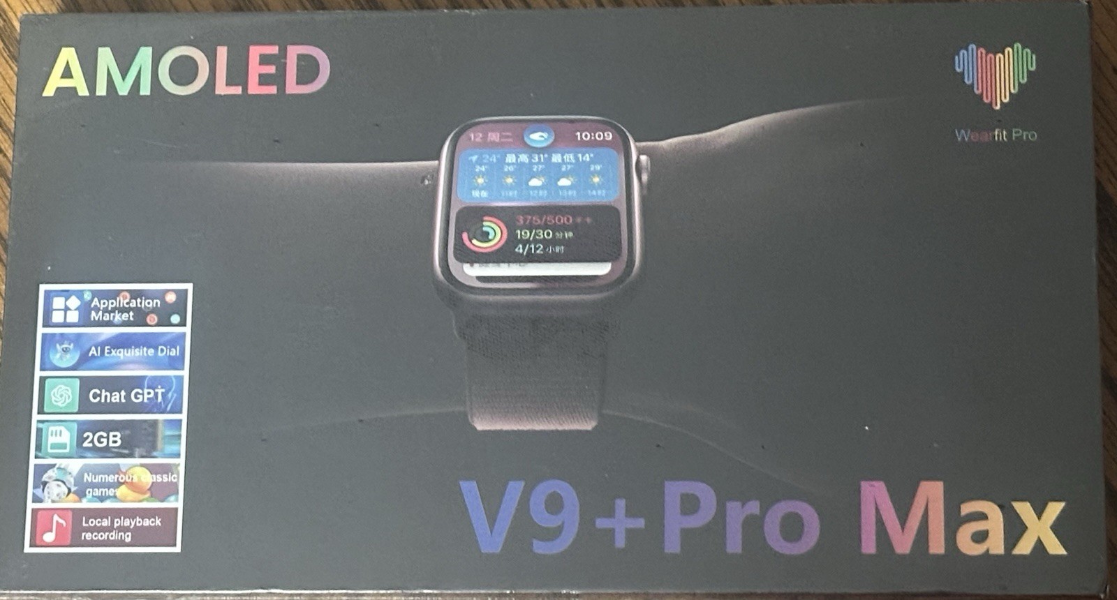 Wearfit Pro V9+ Pro Max AMOLED 49mm Black Smartwatch 2GB Bluetooth iOS/Android
