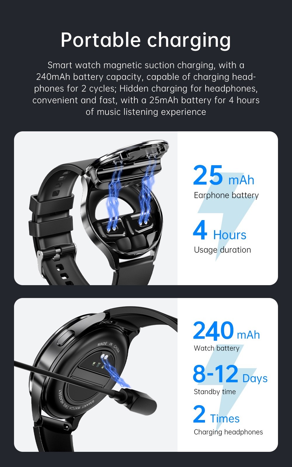 2-in-1 Smartwatch with TWS Earbuds, Heart Rate & Fitness Tracker