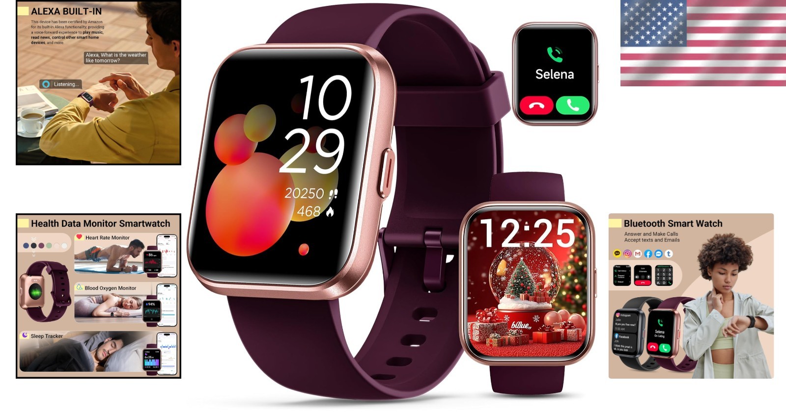 Waterproof Women’s Smartwatch with Fitness Tracking & Customizable Watch Faces