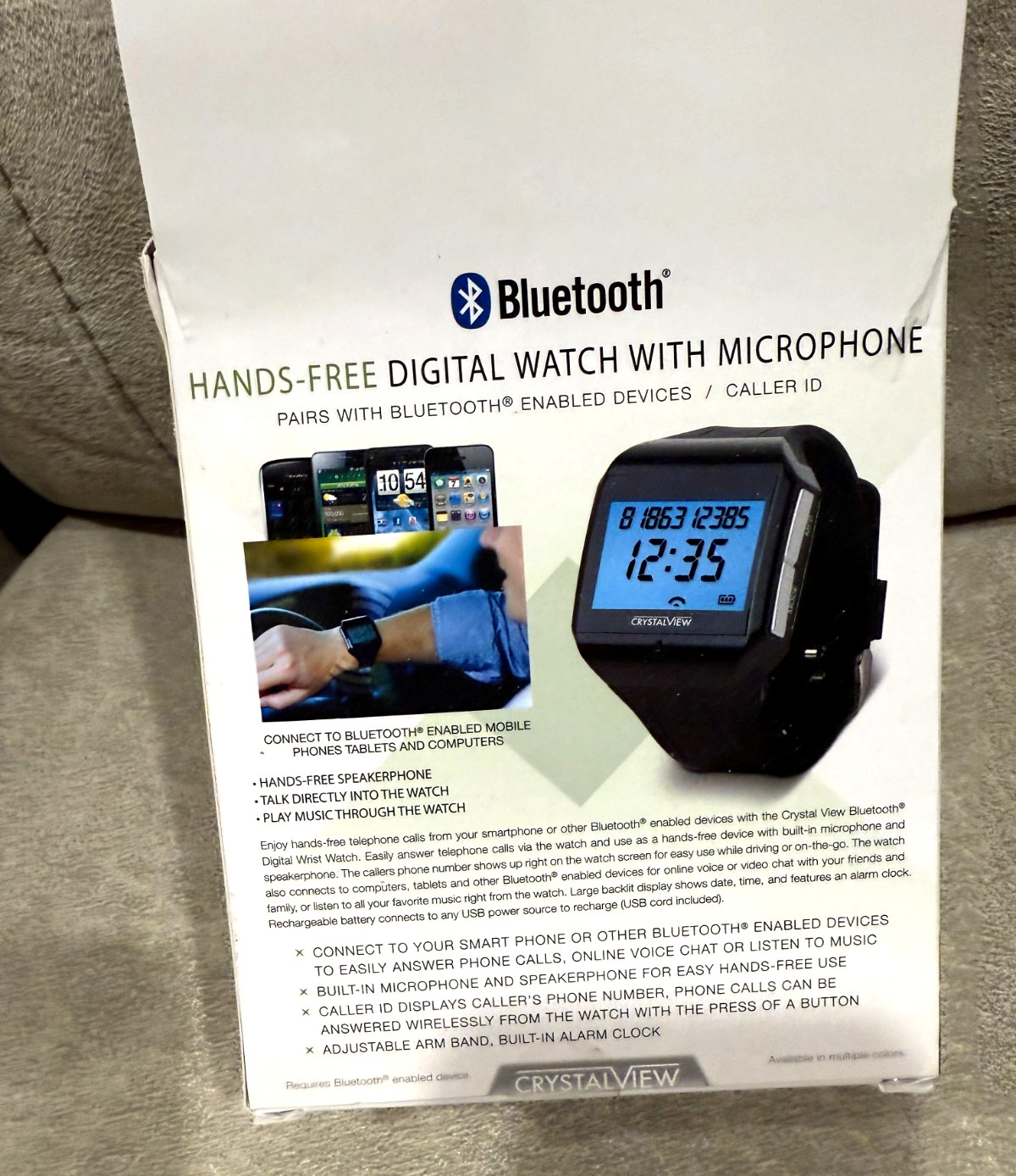 Crystal View BLUETOOTH Hands-Free Digital Watch with Microphone BLACK Sealed Box