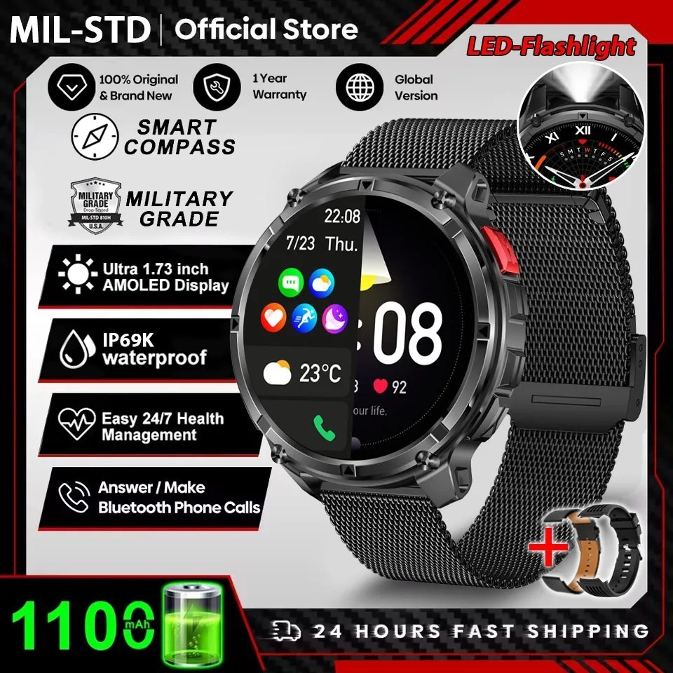 T-Rex 3 GPS Smart Watch (10ATM Waterproof, Built-In GNSS, Compass, Military)