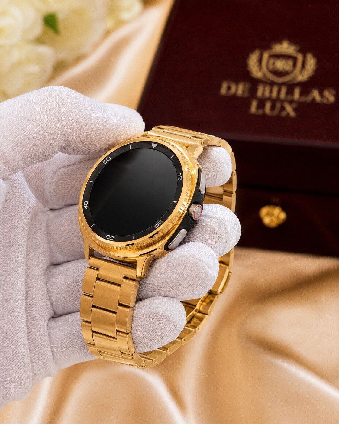 Custom 24k Gold Plated Samsung Galaxy Watch 8 Classic Gold Band GPS LTE 46mm Box