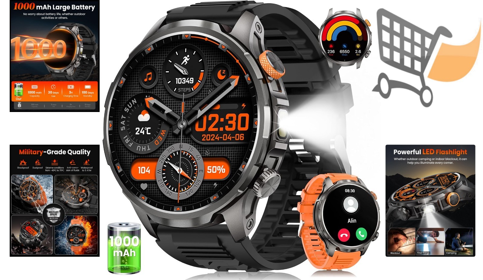 Military Smart Watch for Men Rugged Fitness Tracker Waterproof Heart Rate Sle…